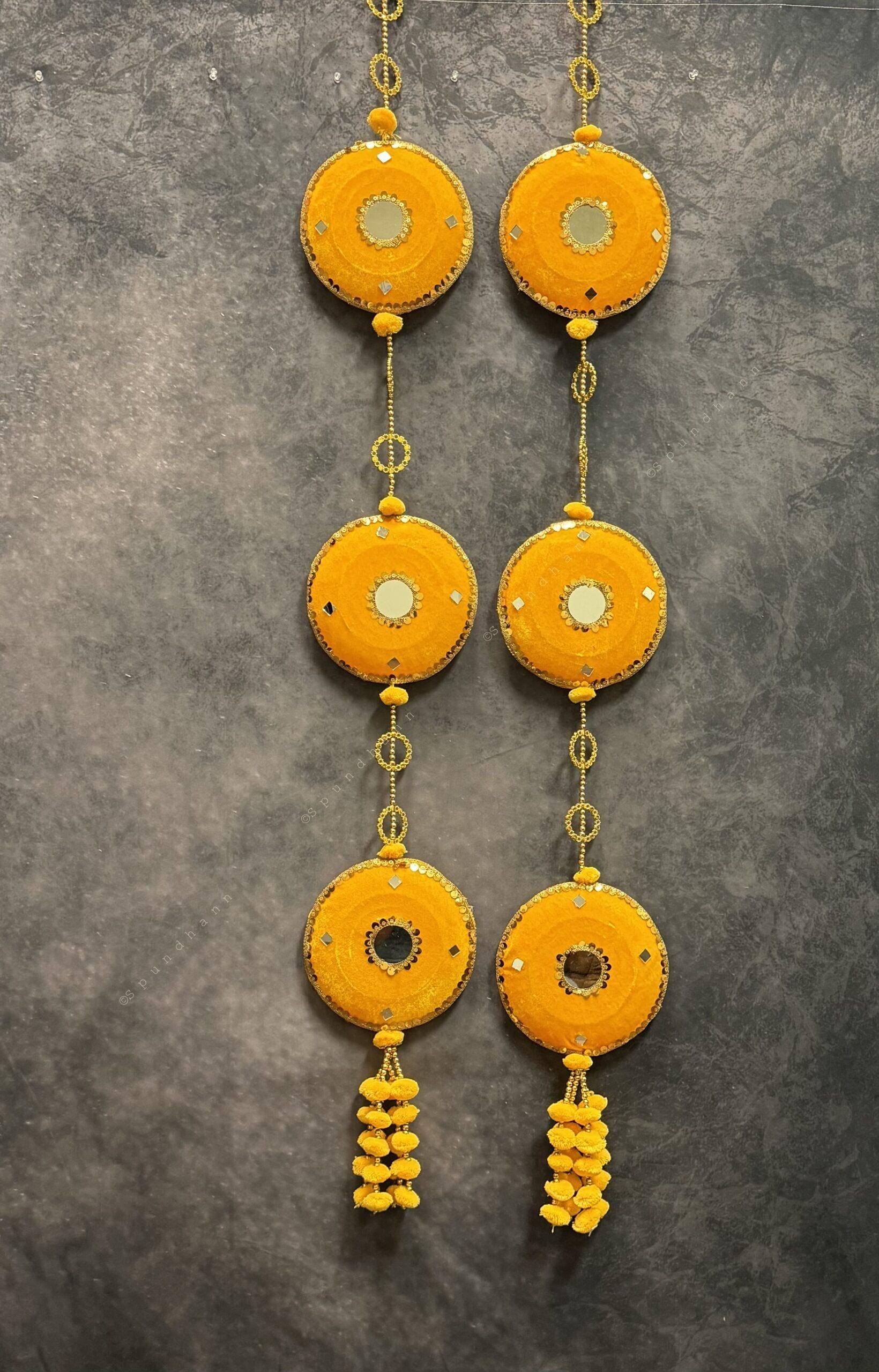 Large Disc & Pom Pom Dangler with Mirror Pair