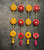 Large Disc & Pom Pom Dangler with Mirror Pair