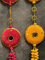 Large Disc & Pom Pom Dangler with Mirror Pair
