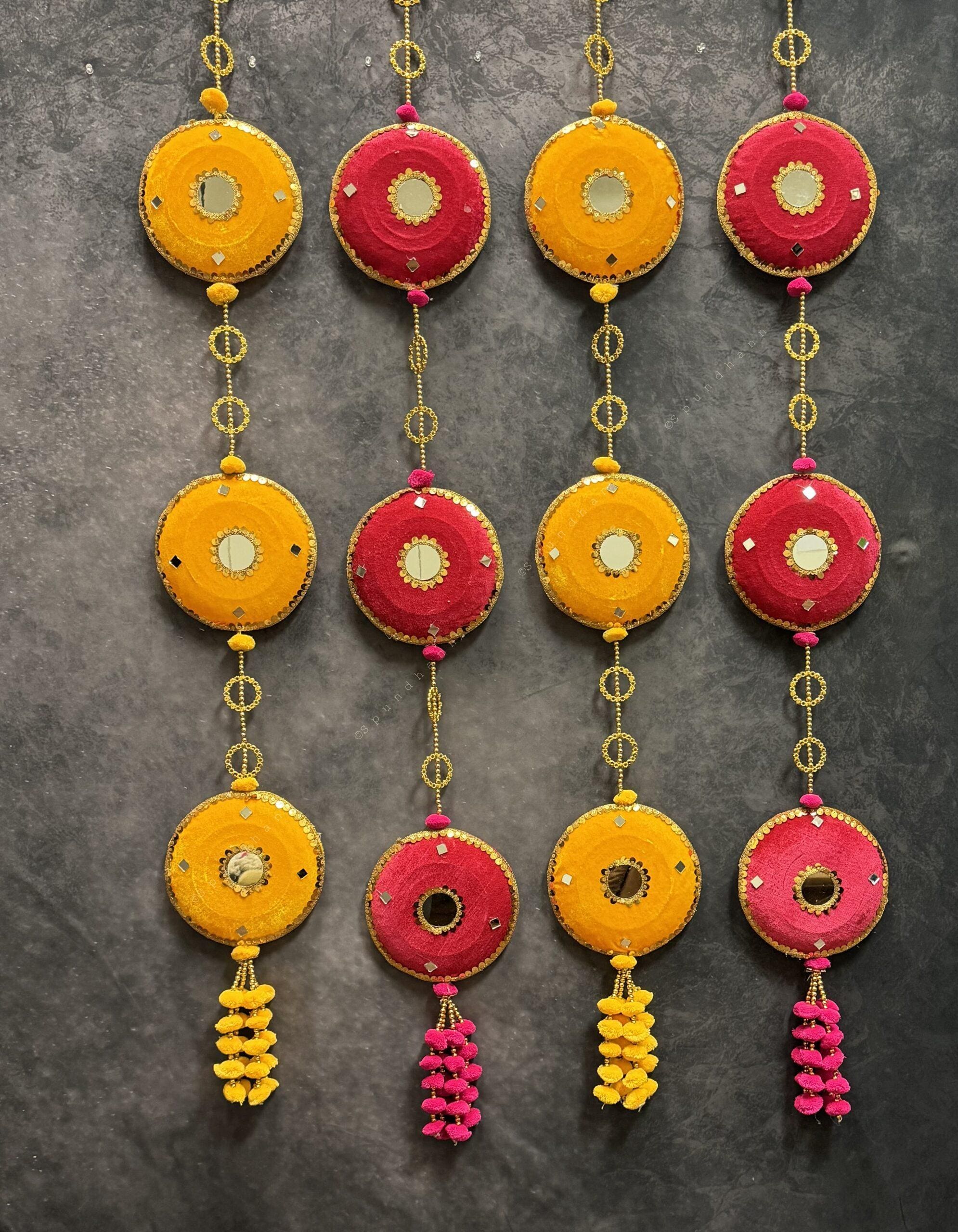 Large Disc & Pom Pom Dangler with Mirror Pair