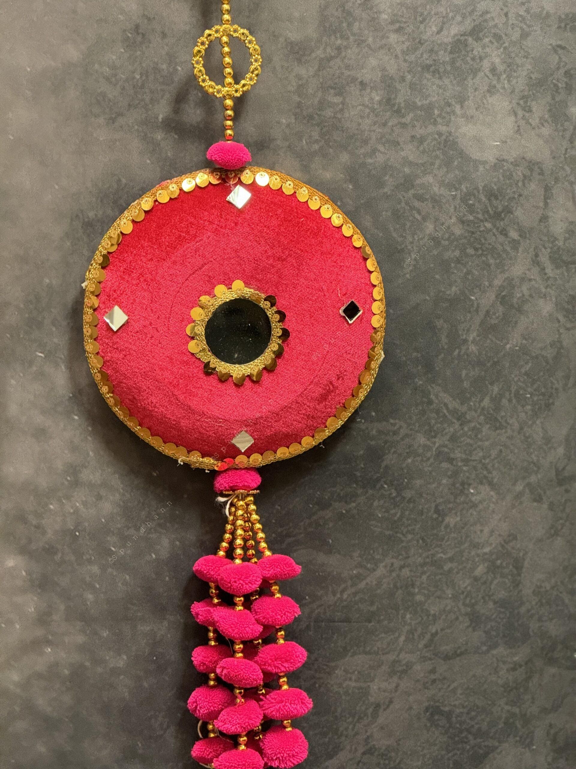 Large Disc & Pom Pom Dangler with Mirror Pair