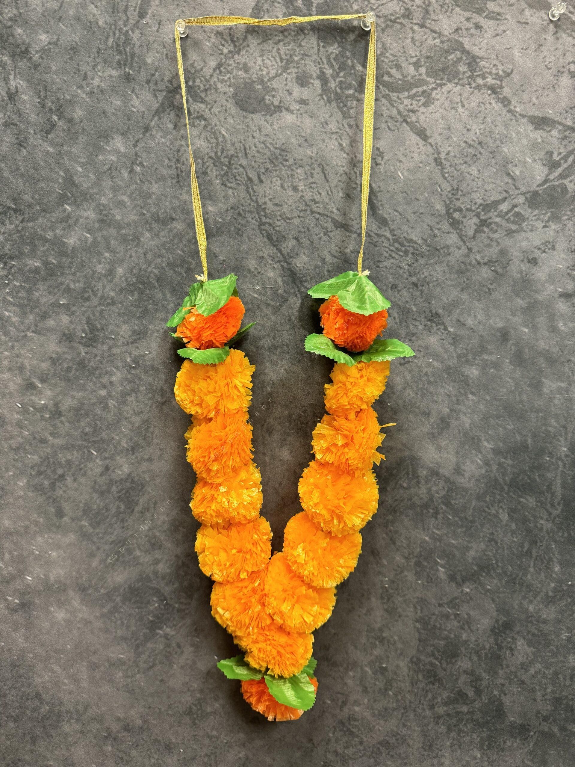 Marigold Garland/Maala With Green Leaves