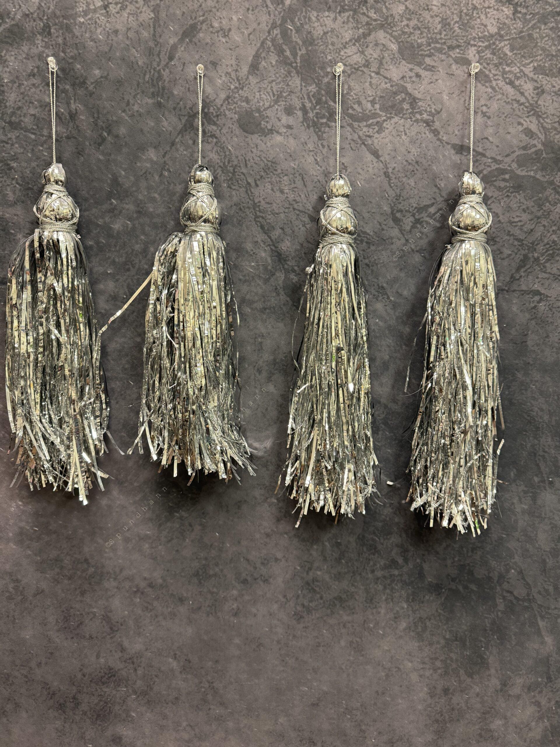 Colorful Silk Tassels Pair (Silver) (Pack of 4)