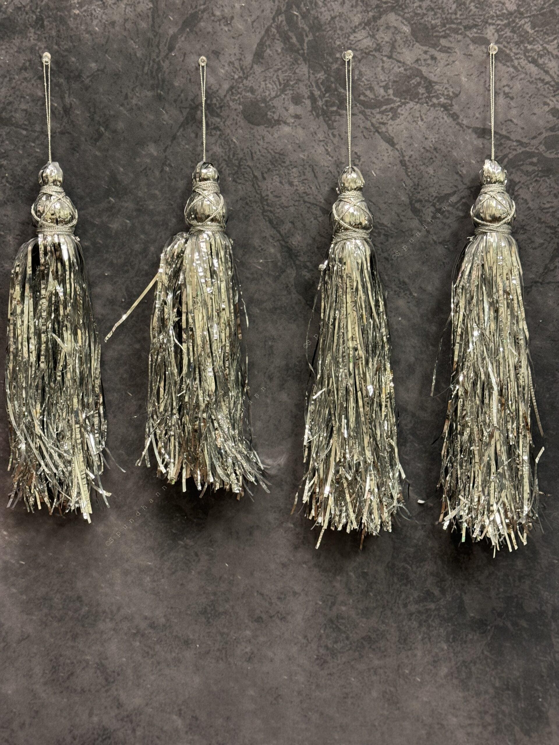 Colorful Silk Tassels Pair (Silver) (Pack of 4)