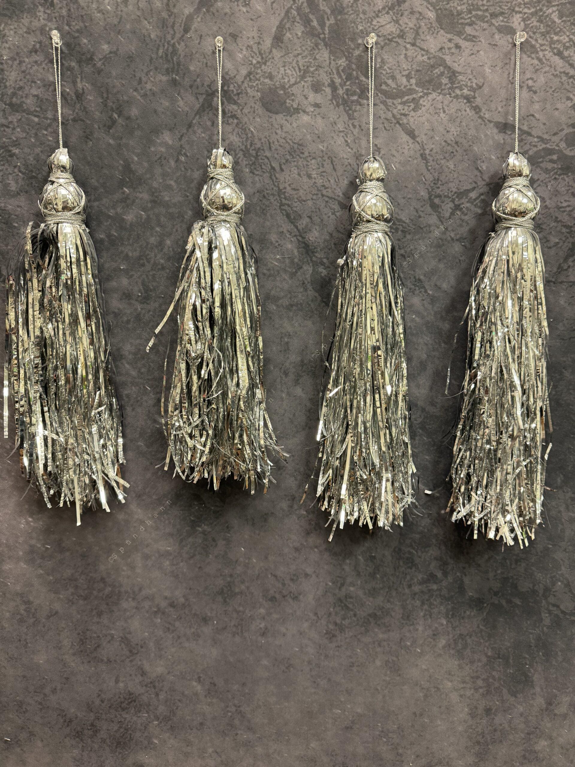 Colorful Silk Tassels Pair (Silver) (Pack of 4)