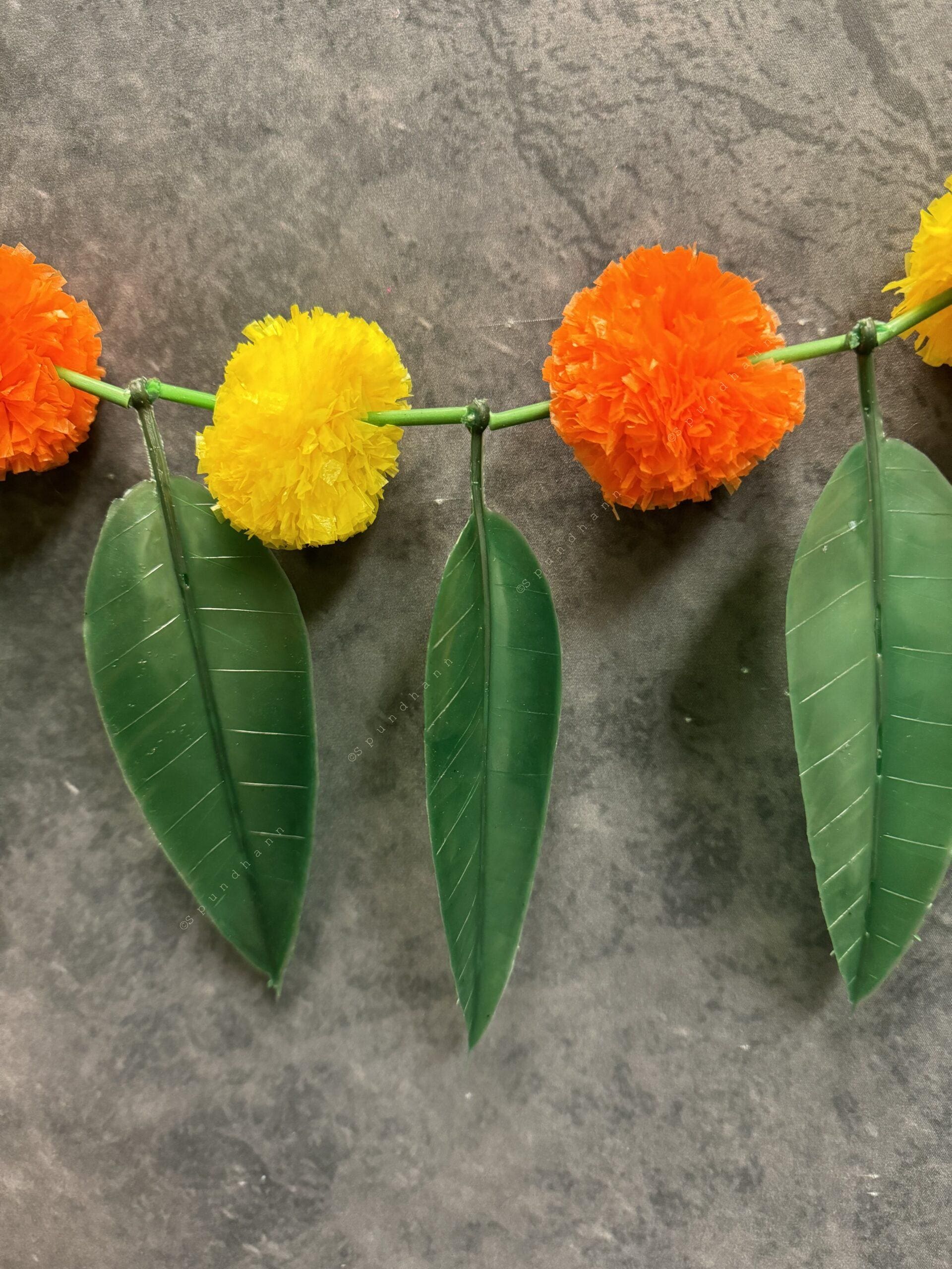 Green (Mango) Leaves & Marigold Hanging Decor Toran
