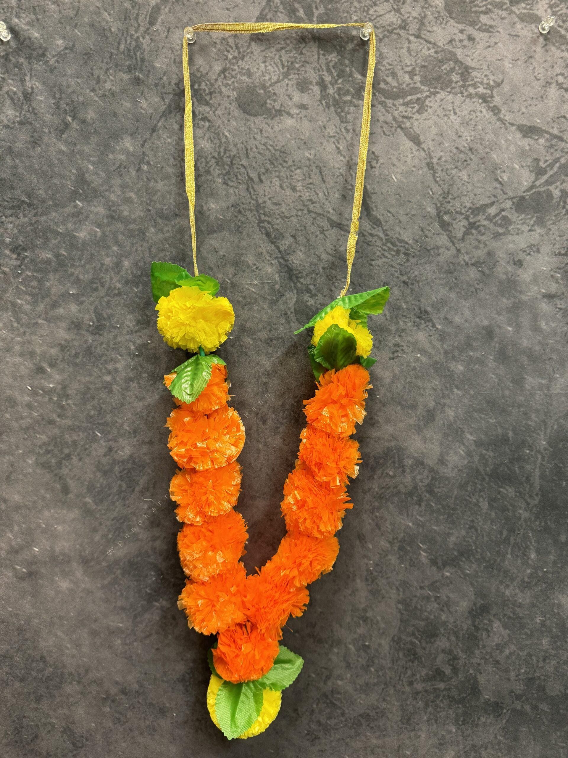 Marigold Garland/Maala With Green Leaves