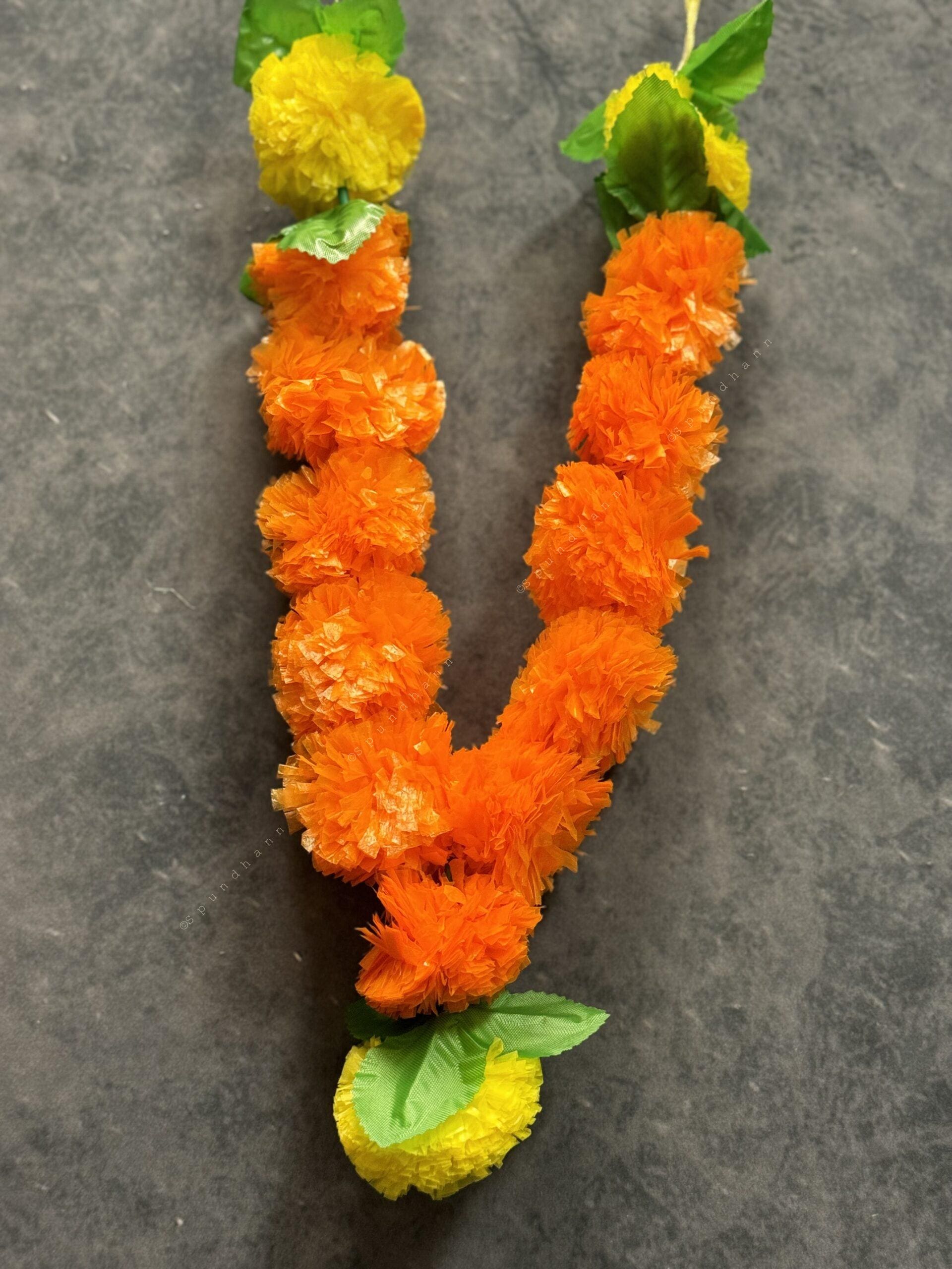 Marigold Garland/Maala With Green Leaves