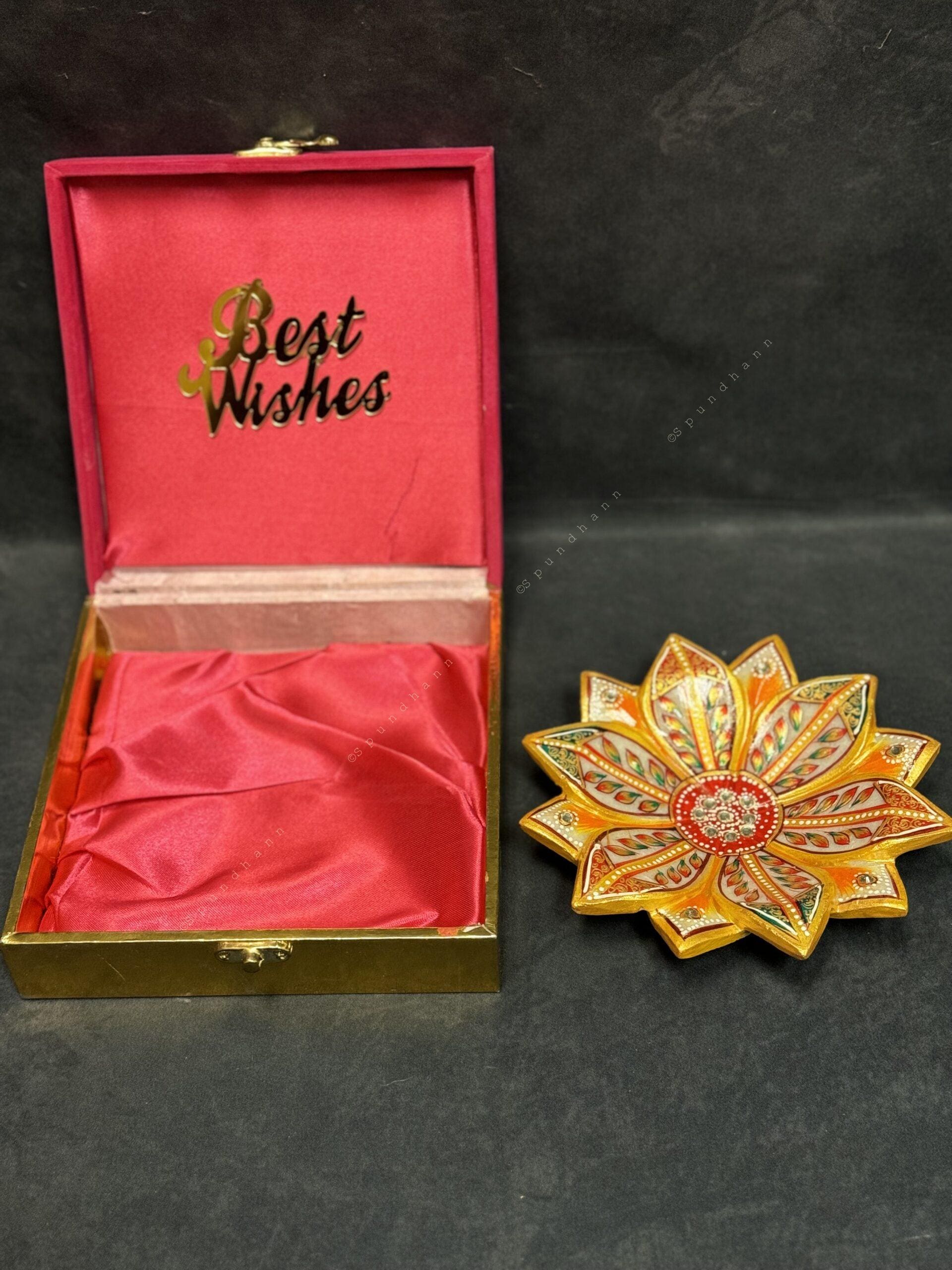 Meenakari Hand Painted Marble Flower With Best Wishes Pink Gift Box.