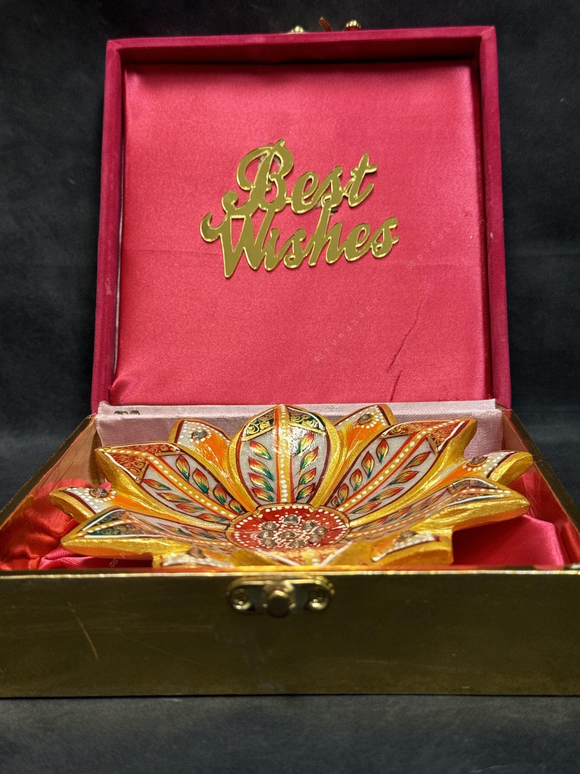 Meenakari Hand Painted Marble Flower With Best Wishes Pink Gift Box.