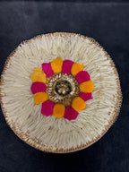 Chameli & Pom pom Circular Flower Placemat Mat with Wood Base