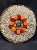 Chameli & Pom pom Circular Flower Placemat Mat with Wood Base