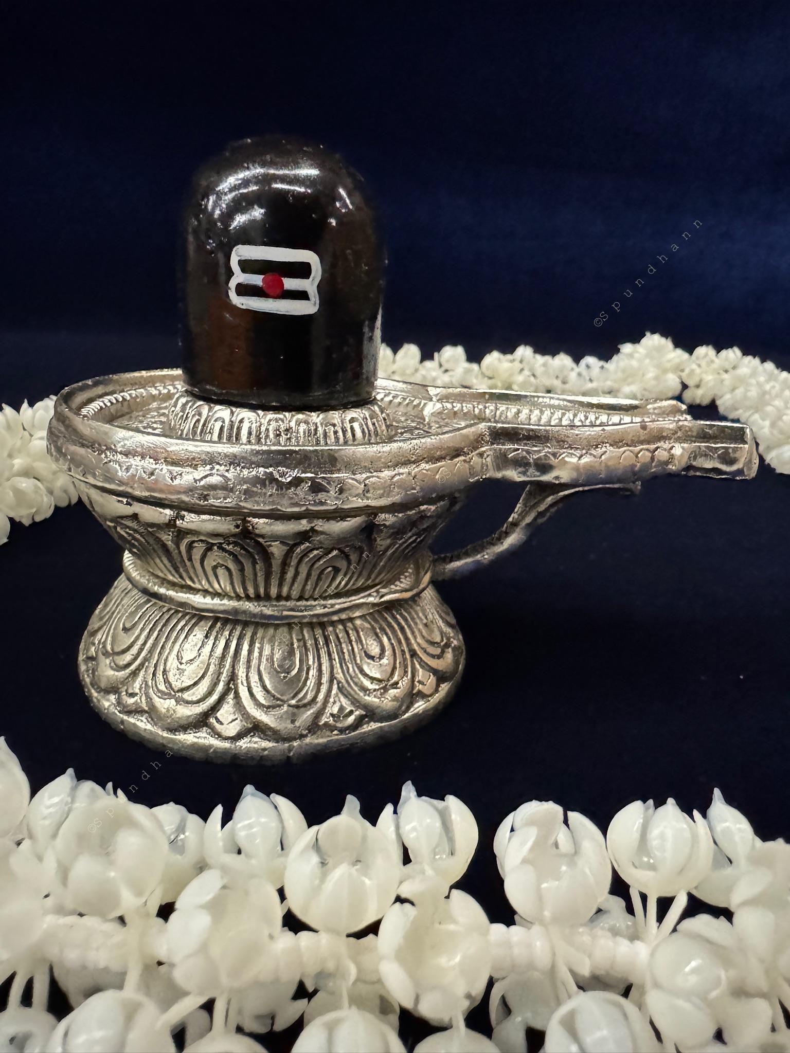 German silver and stone shivaling