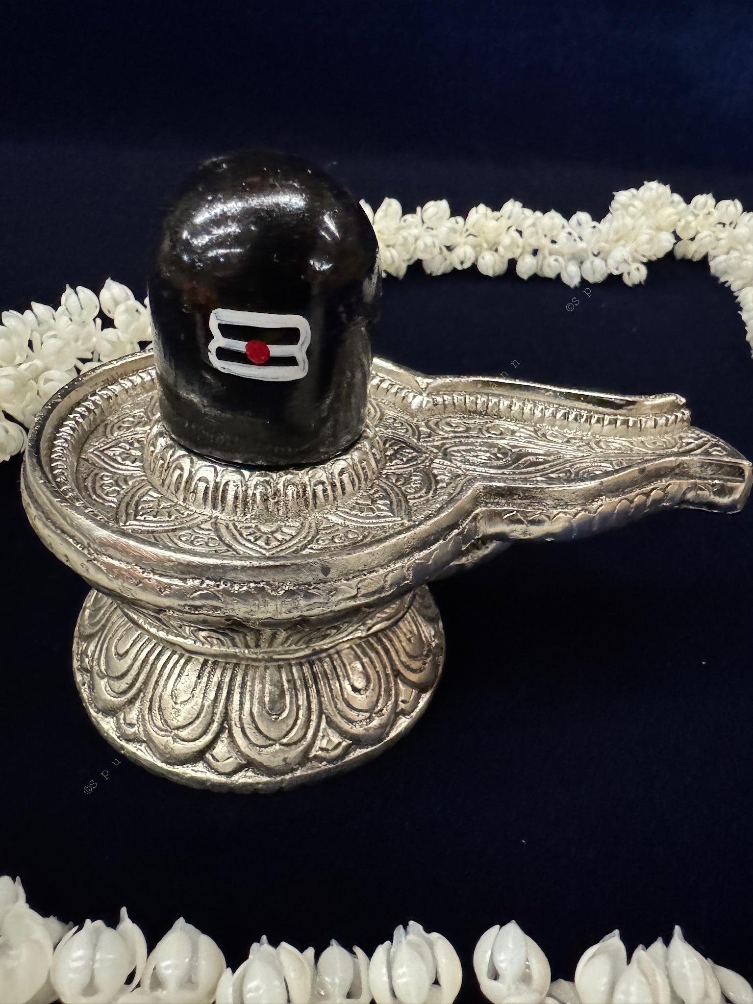 German silver and stone shivaling