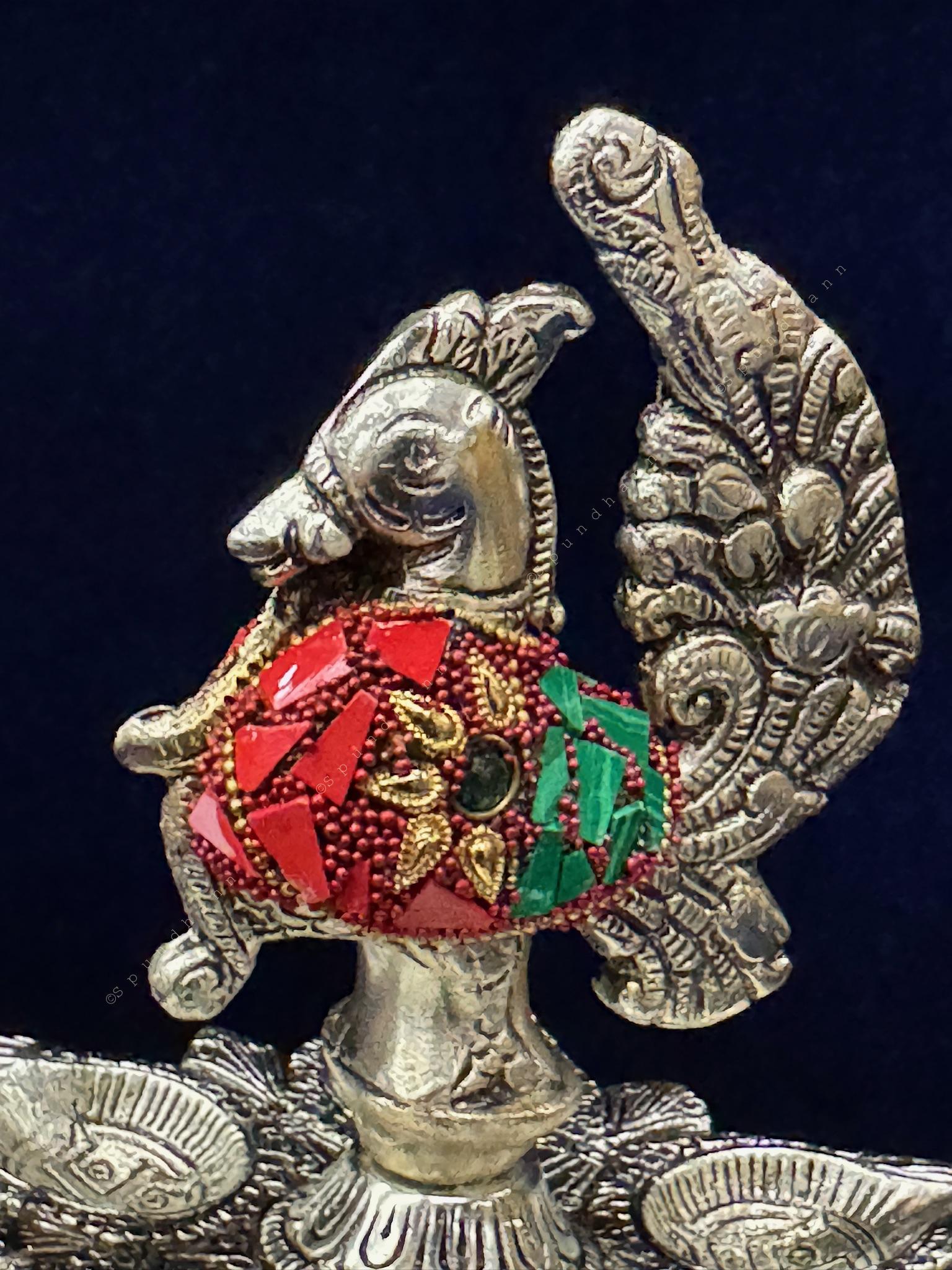 Elephant, Bell, Peacock Multi T Light / Samai Silver