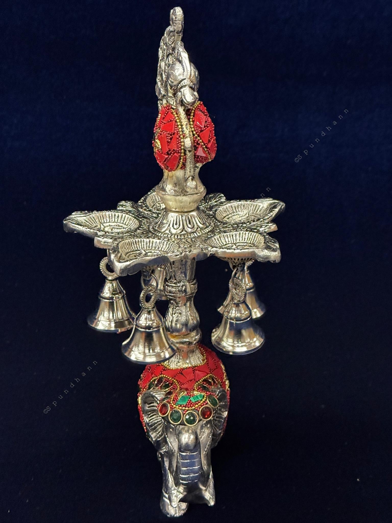 Elephant, Bell, Peacock Multi T Light / Samai Silver
