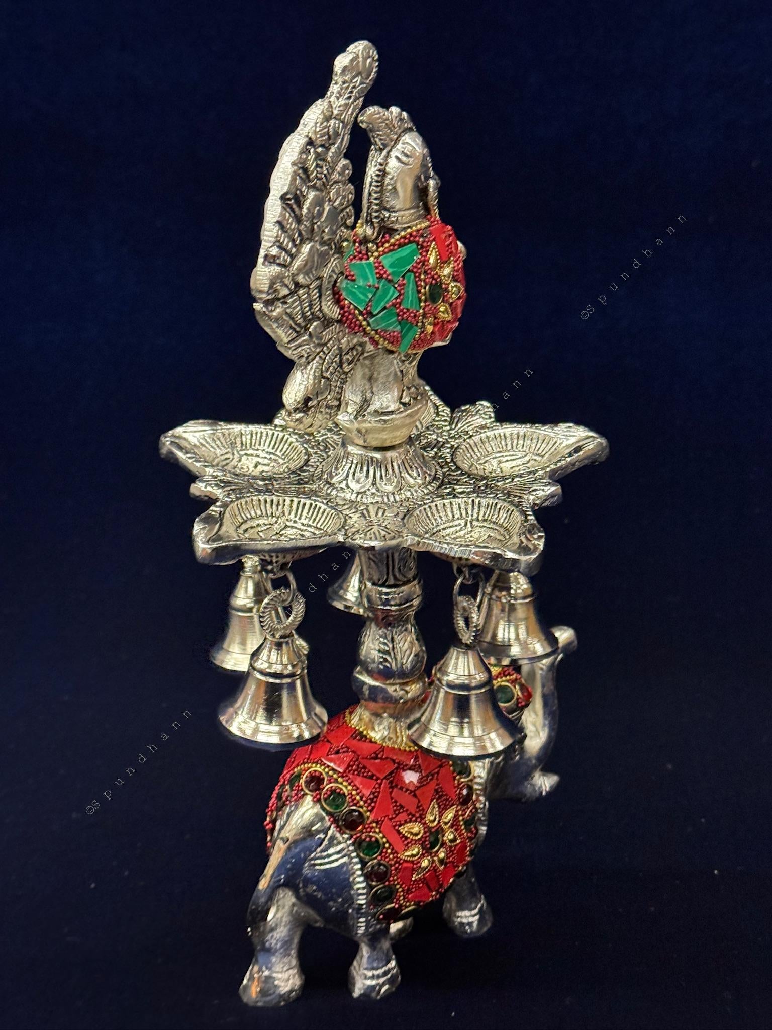 Elephant, Bell, Peacock Multi T Light / Samai Silver