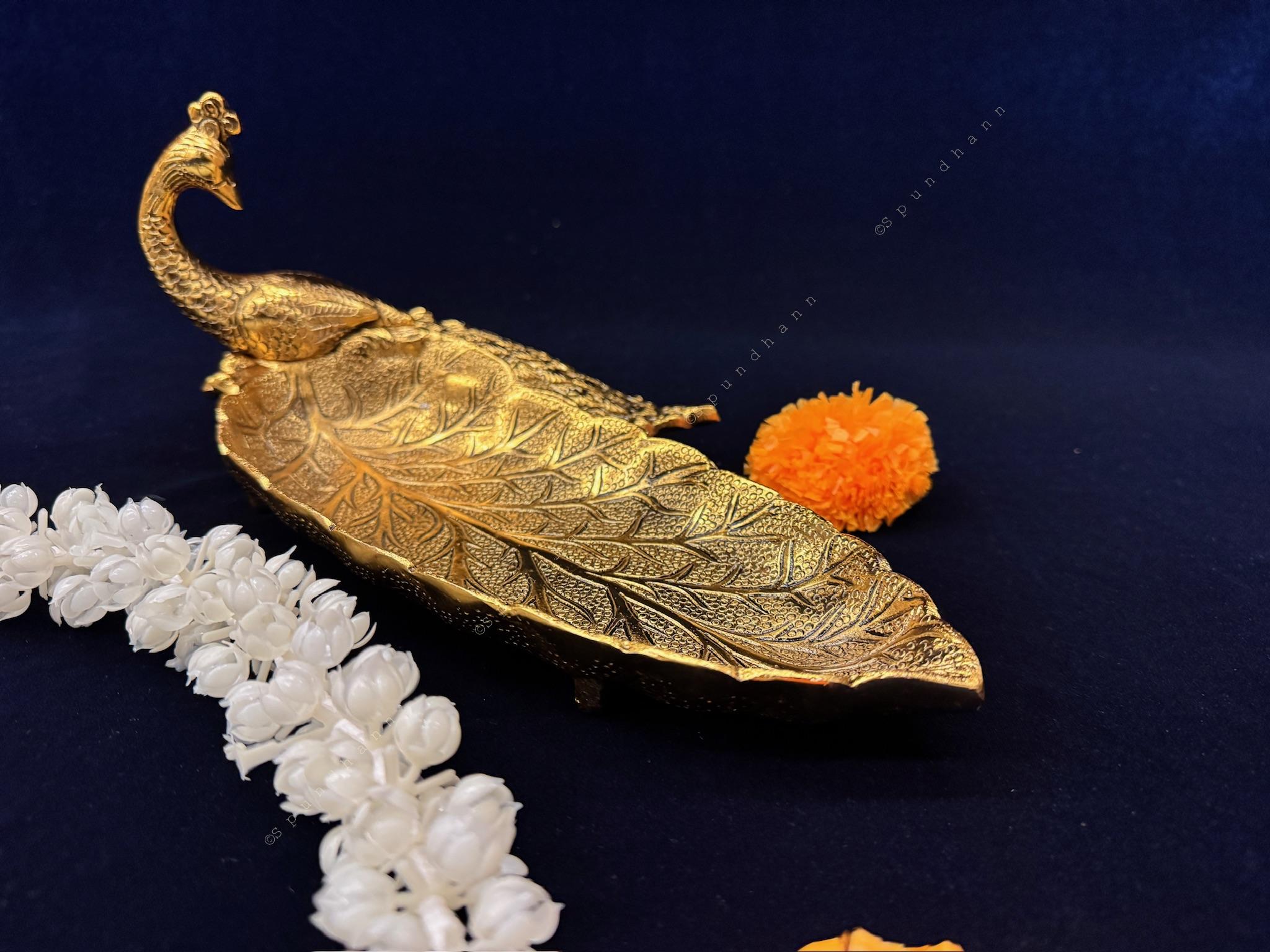 Peacock Platter in Gold