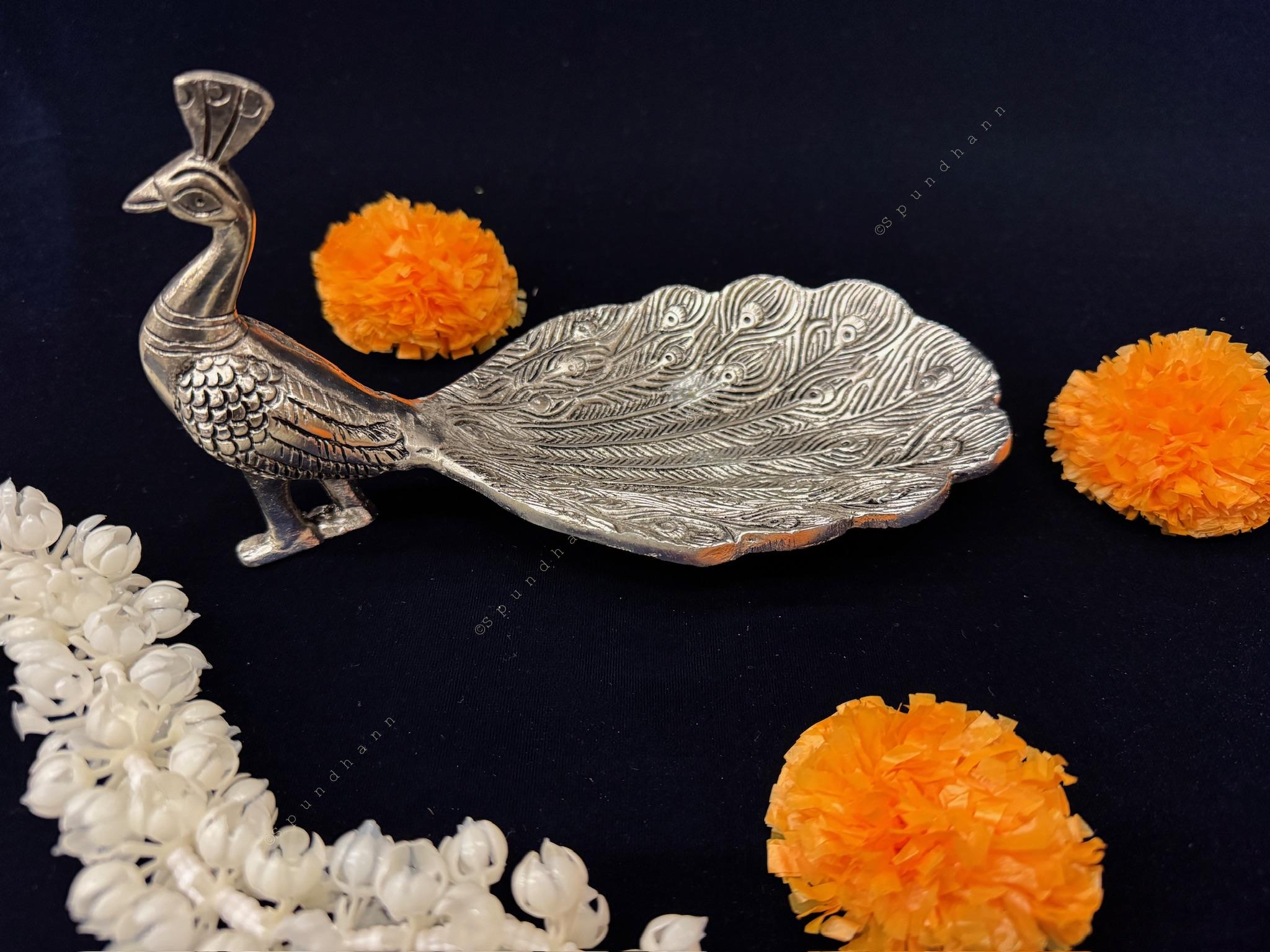 Peacock Platter in Silver