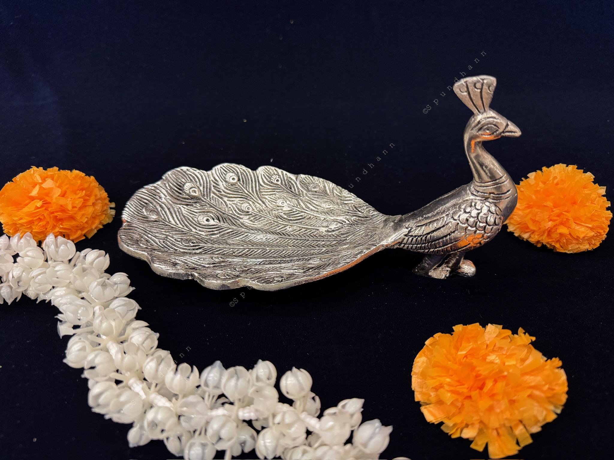 Peacock Platter in Silver