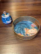 Circular Meenakari Tray and Canister With Pichwai Art (Set of 2)