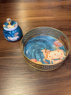 Circular Meenakari Tray and Canister With Pichwai Art (Set of 2)