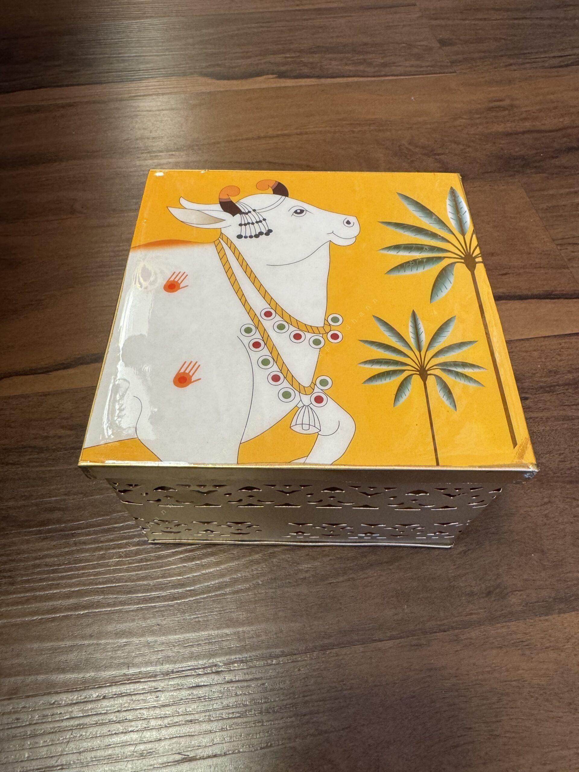Square Meenakari Box With Pichwai Art