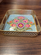 Square Meenakari Tray With Pichwai Art (10 inch)