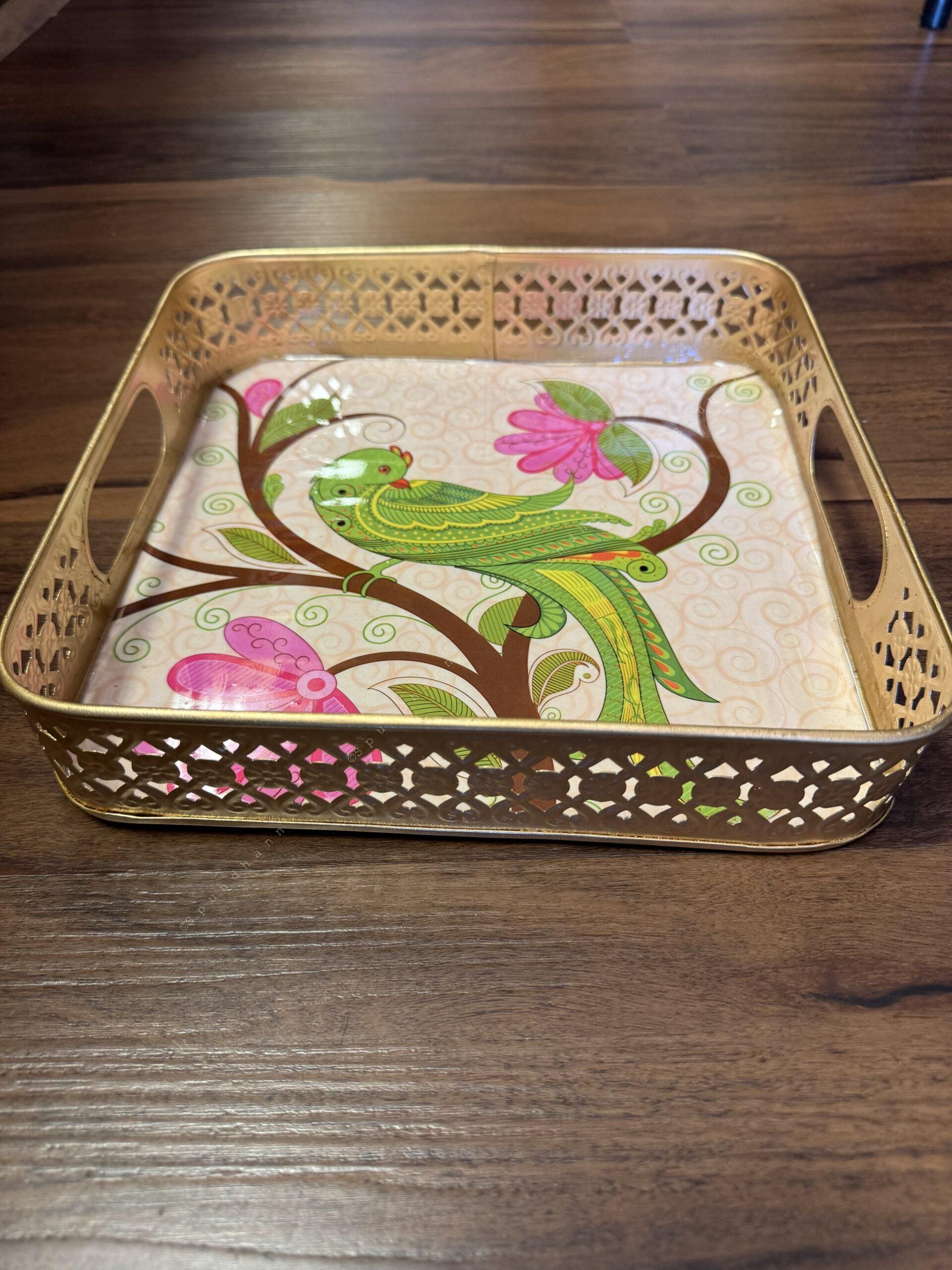 Square Meenakari Tray With Pichwai Art (10 inch)