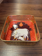 Square Meenakari Tray With Pichwai Art (8 inch)