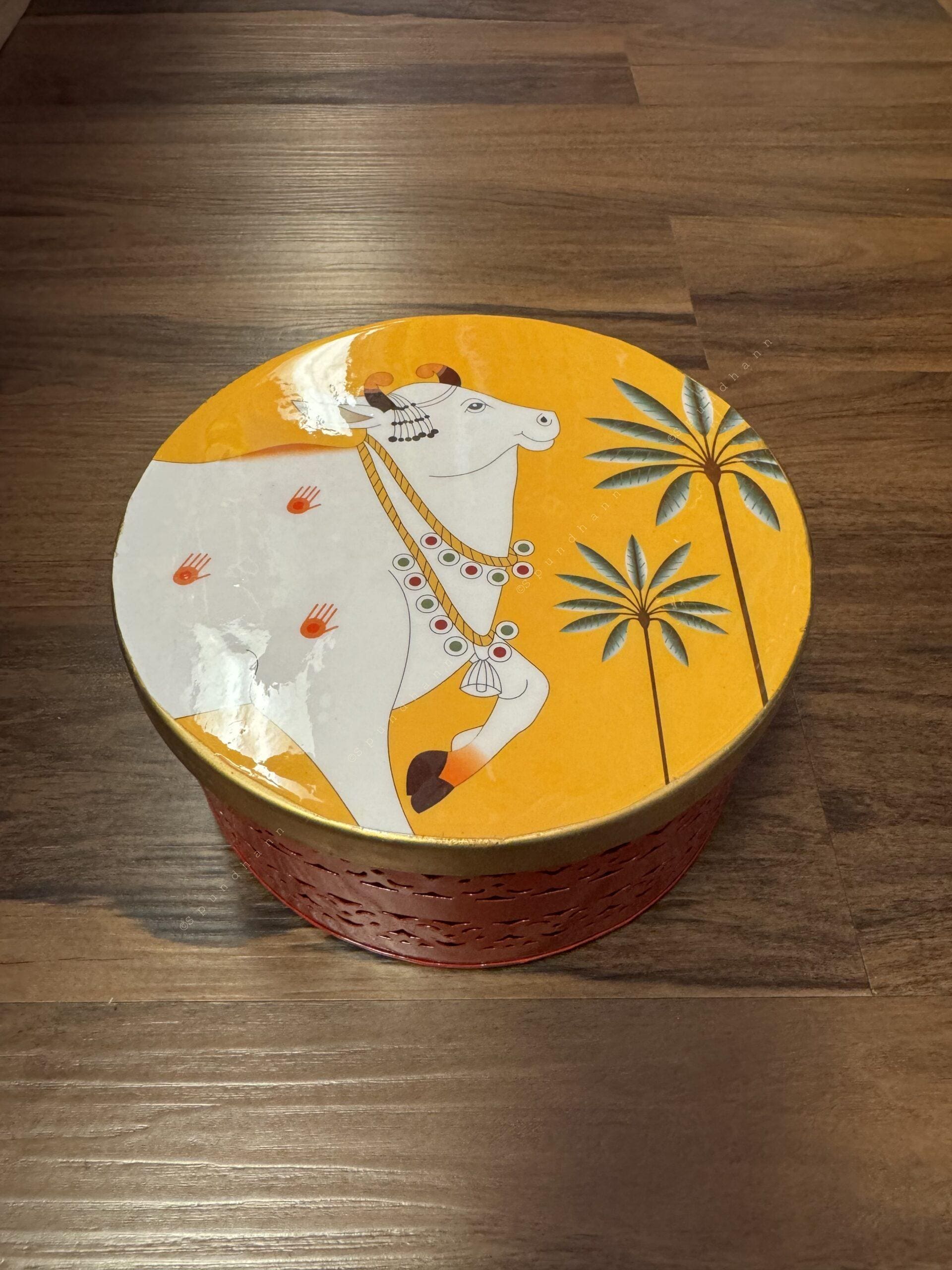 Circular Meenakari Box With Pichwai Art