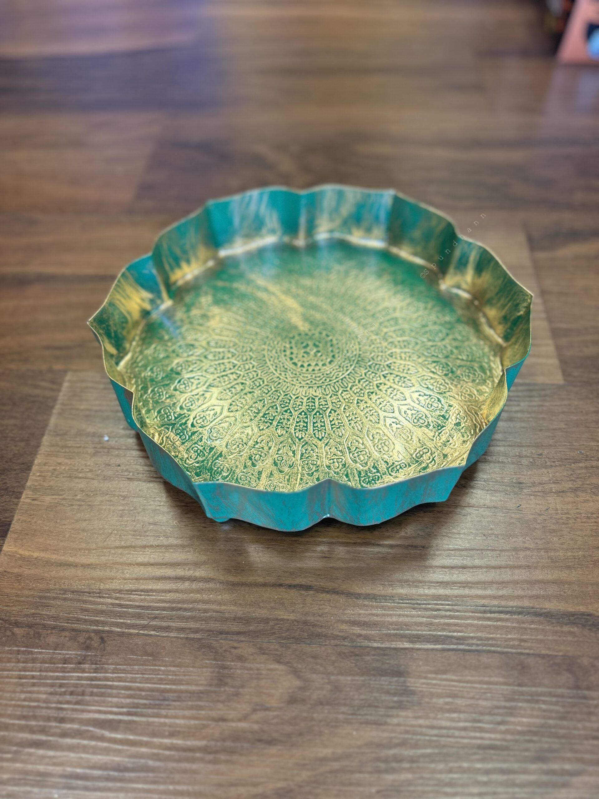 Green Metal Lotus Plates