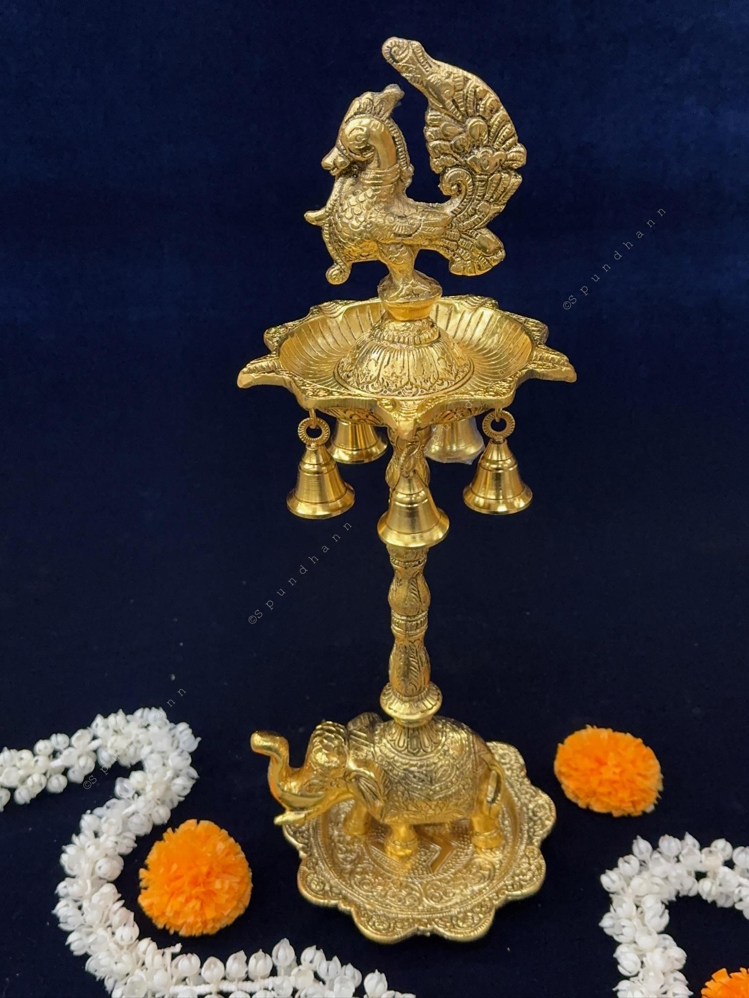 Elephant, Bell, Peacock Multi T Light / Samai Gold
