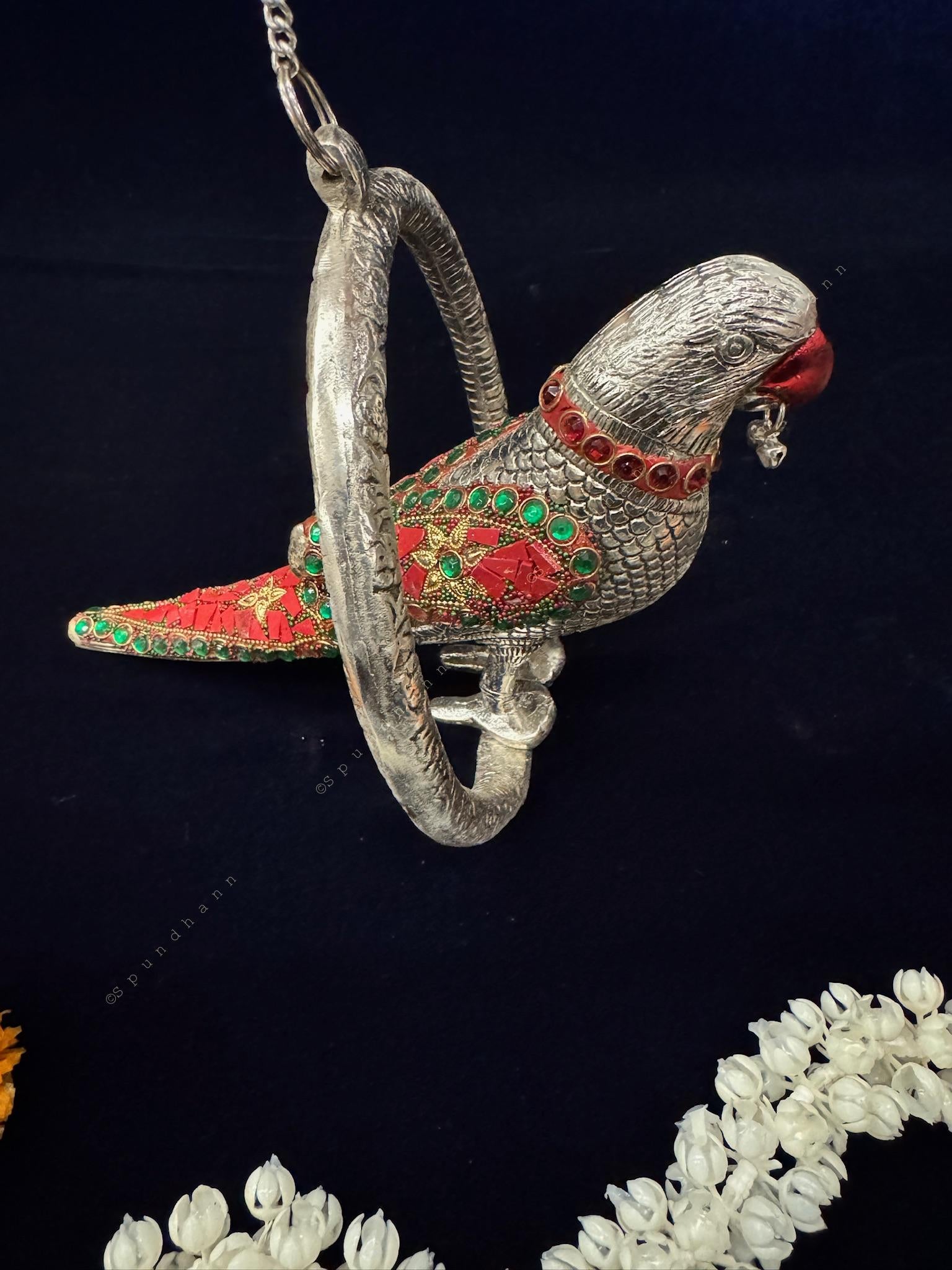 Hanging Parrot in Ring German Silver