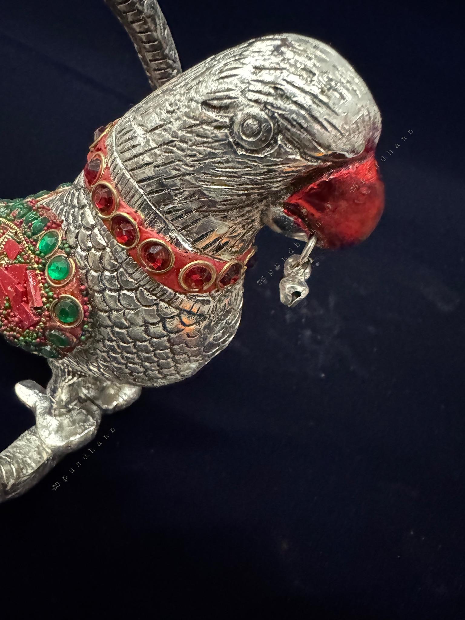 Hanging Parrot in Ring German Silver