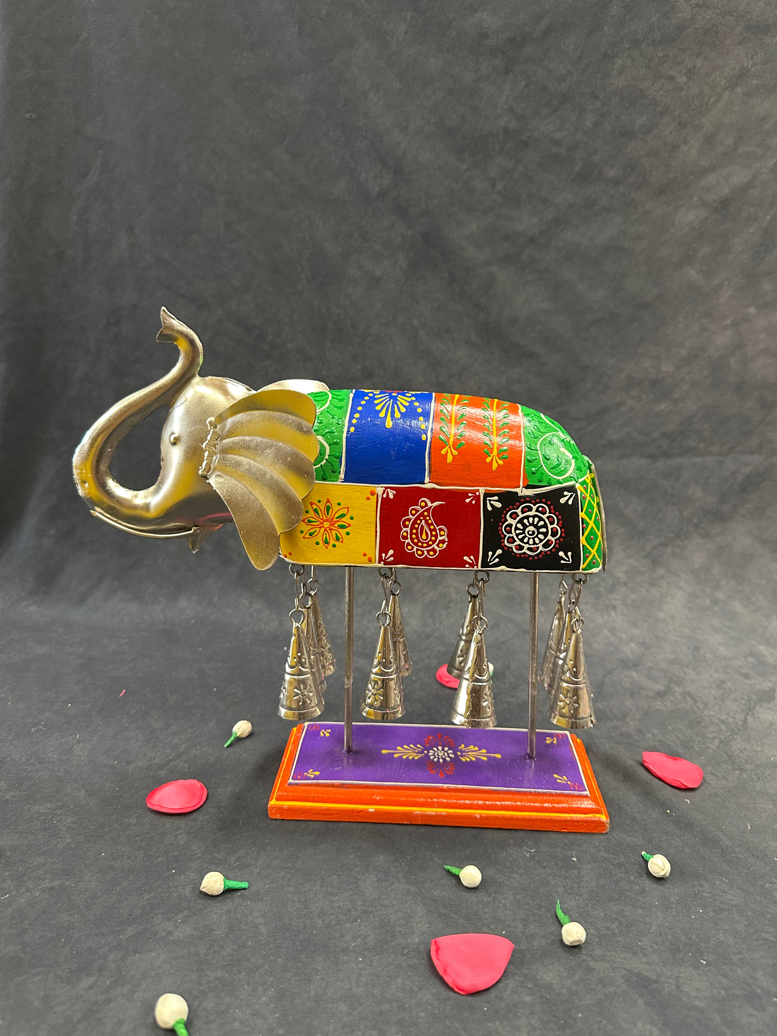 Royal Patchwork Elephant with Bells Tabletop Decor