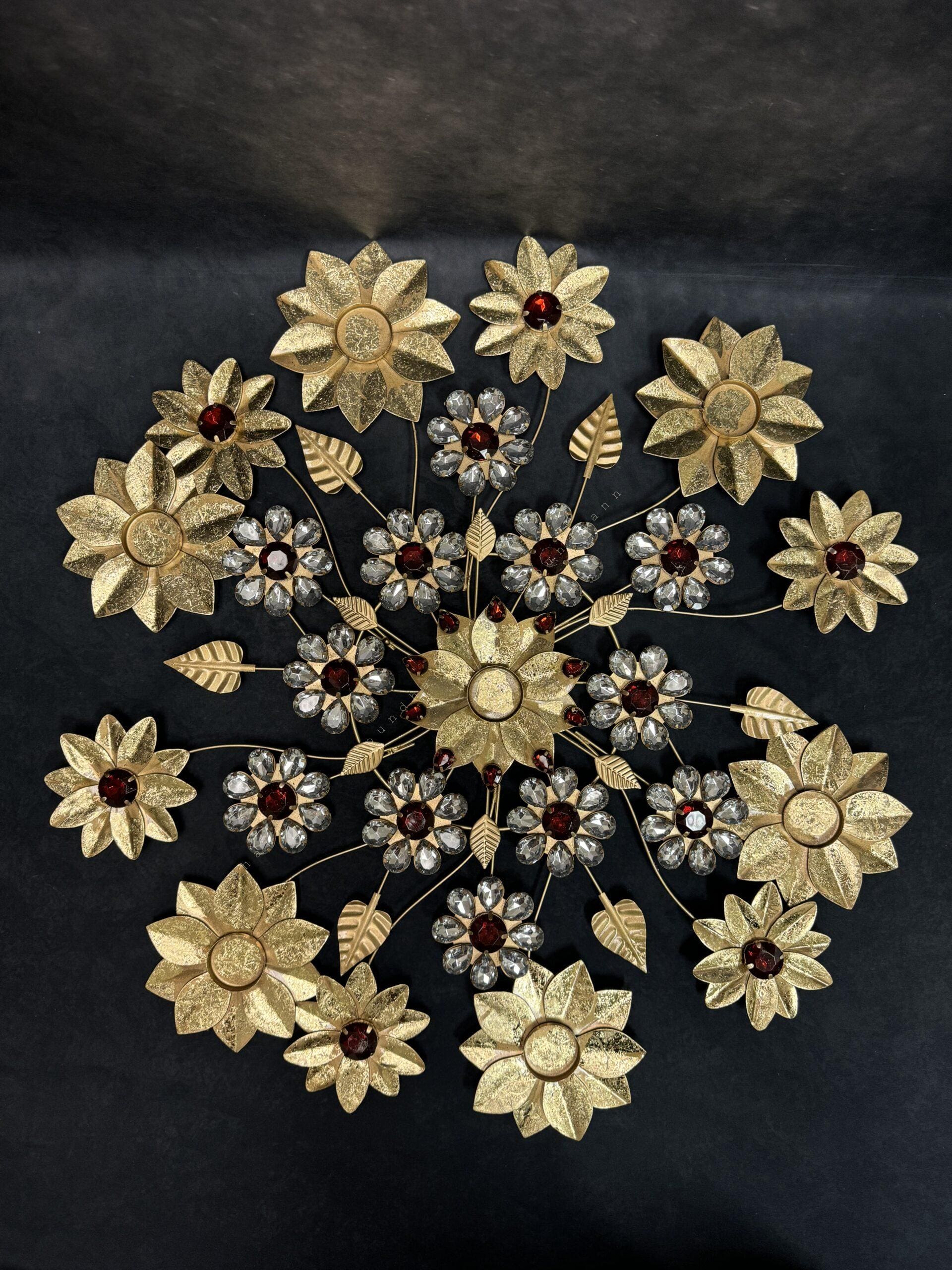 Studded Flower & Cutwork Rangoli with Gem Stones Tea Light Holder
