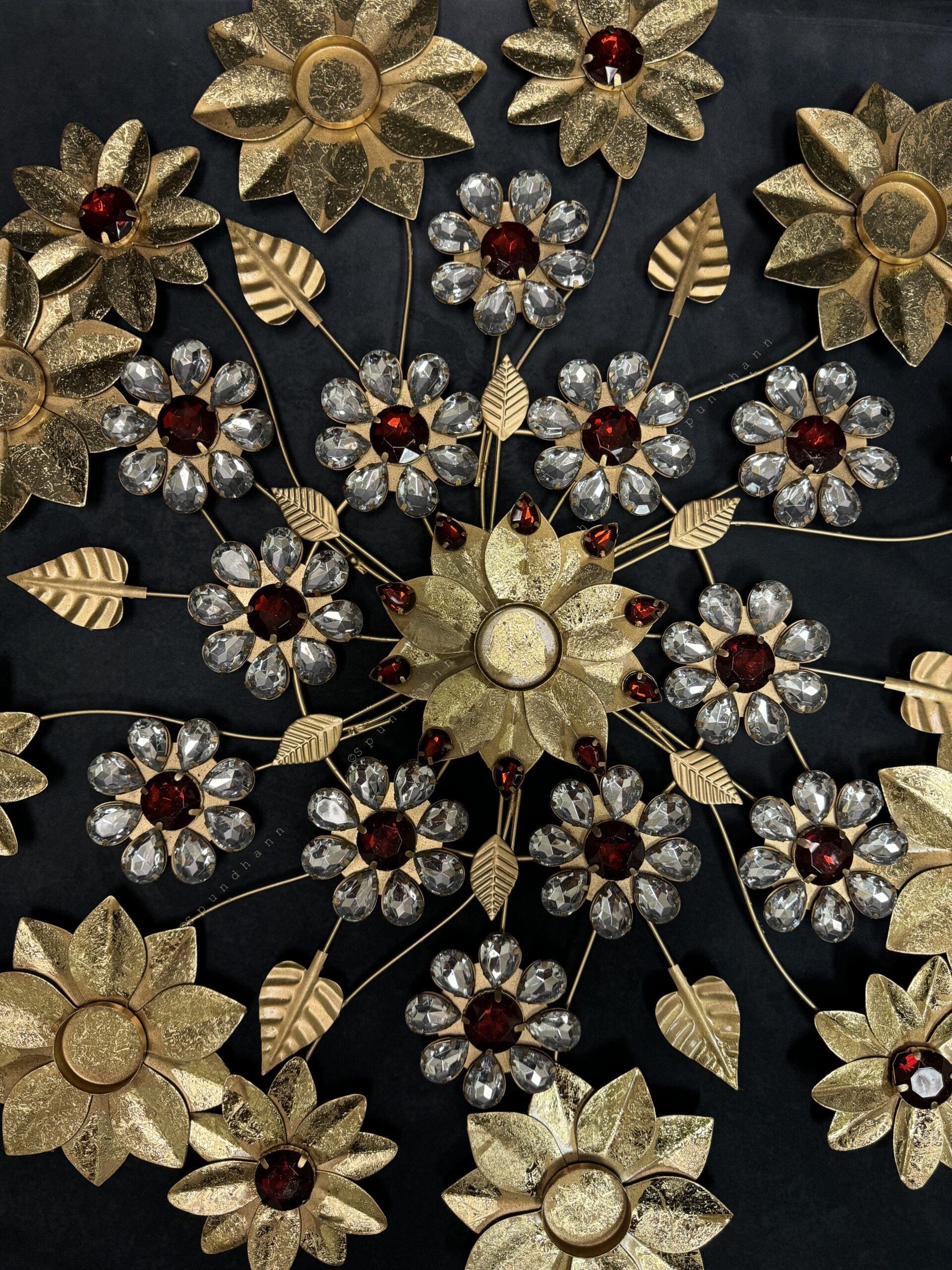 Studded Flower & Cutwork Rangoli with Gem Stones Tea Light Holder