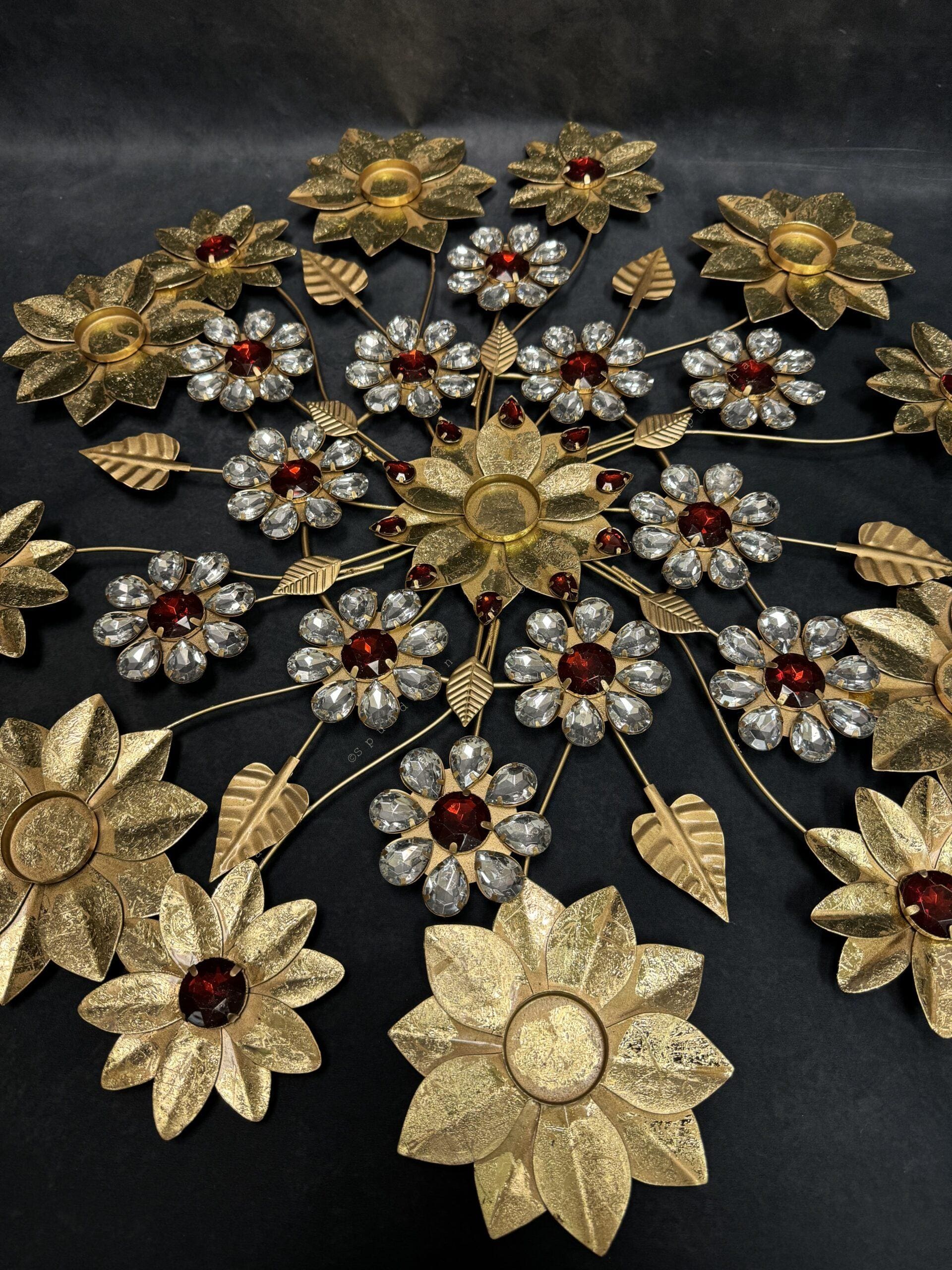 Studded Flower & Cutwork Rangoli with Gem Stones Tea Light Holder