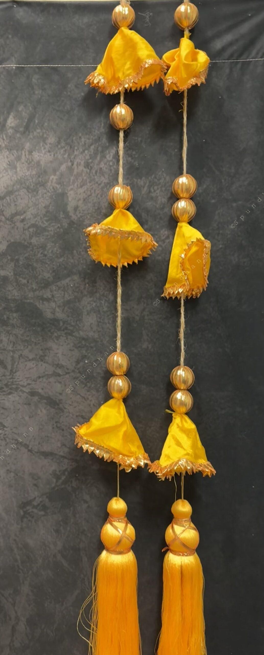 Sequin, Bead and Tassel Hanging Pair (Yellow)