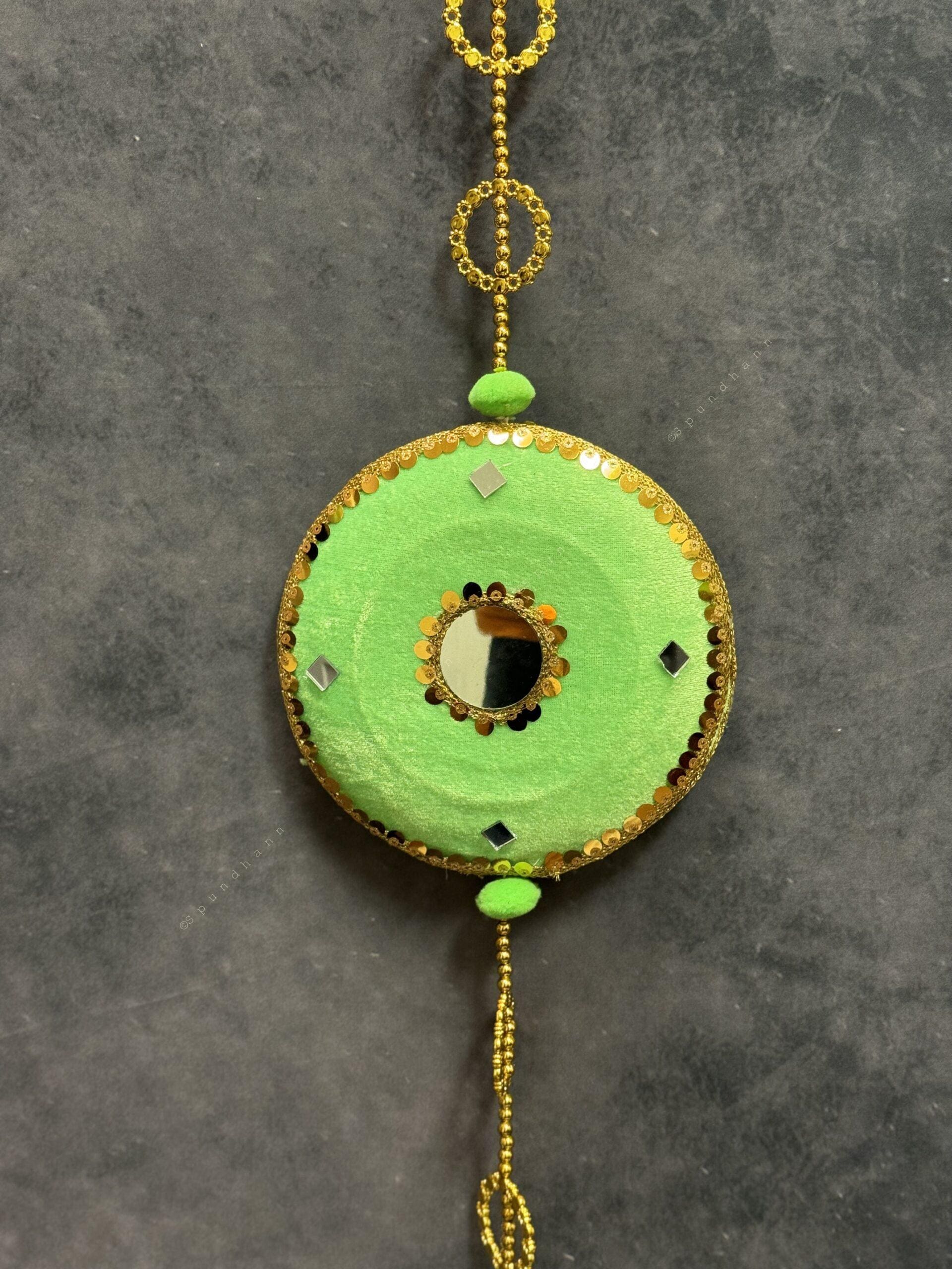 Large Disc & Pom Pom Dangler with Mirror Pair