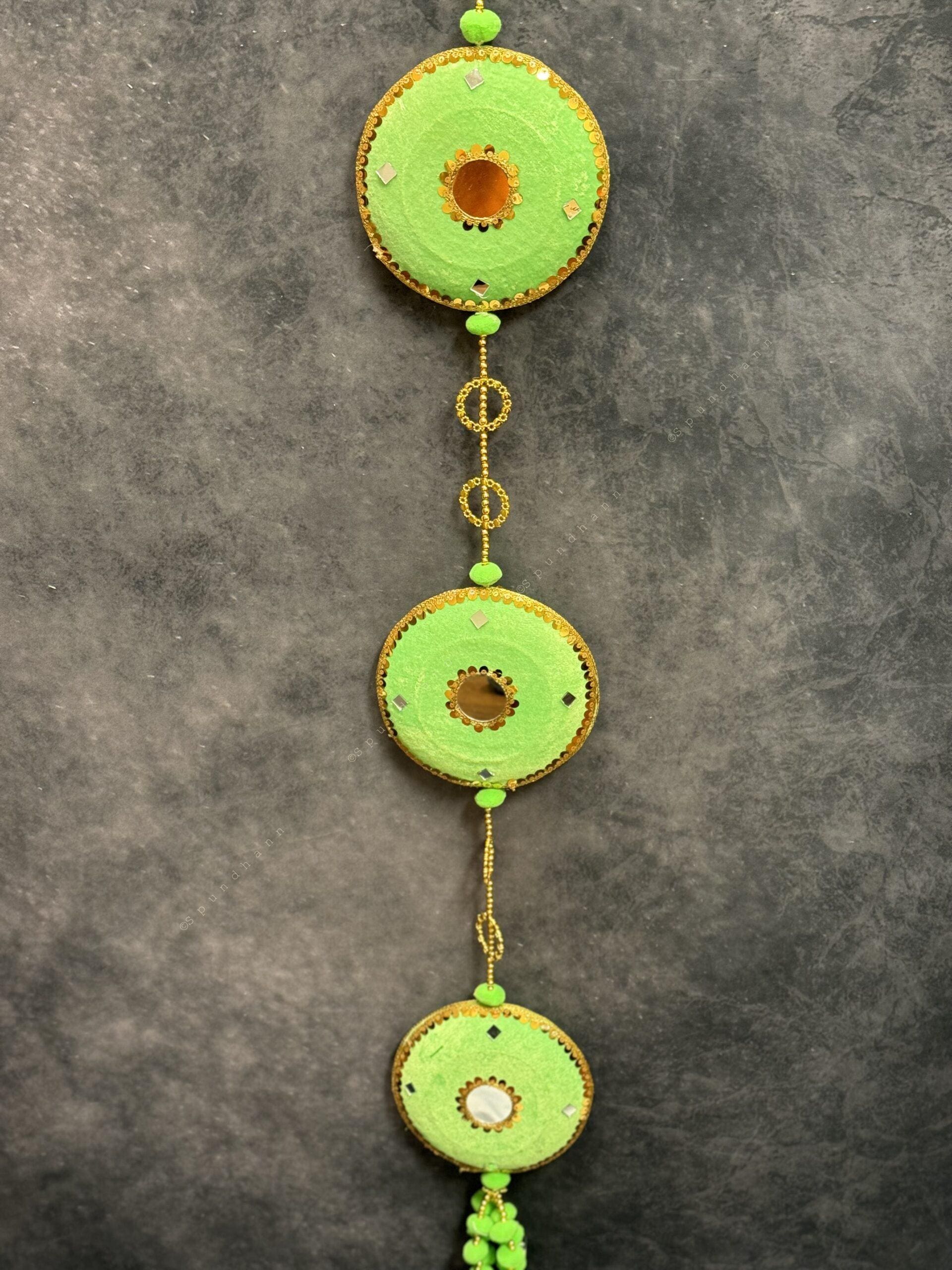 Large Disc & Pom Pom Dangler with Mirror Pair
