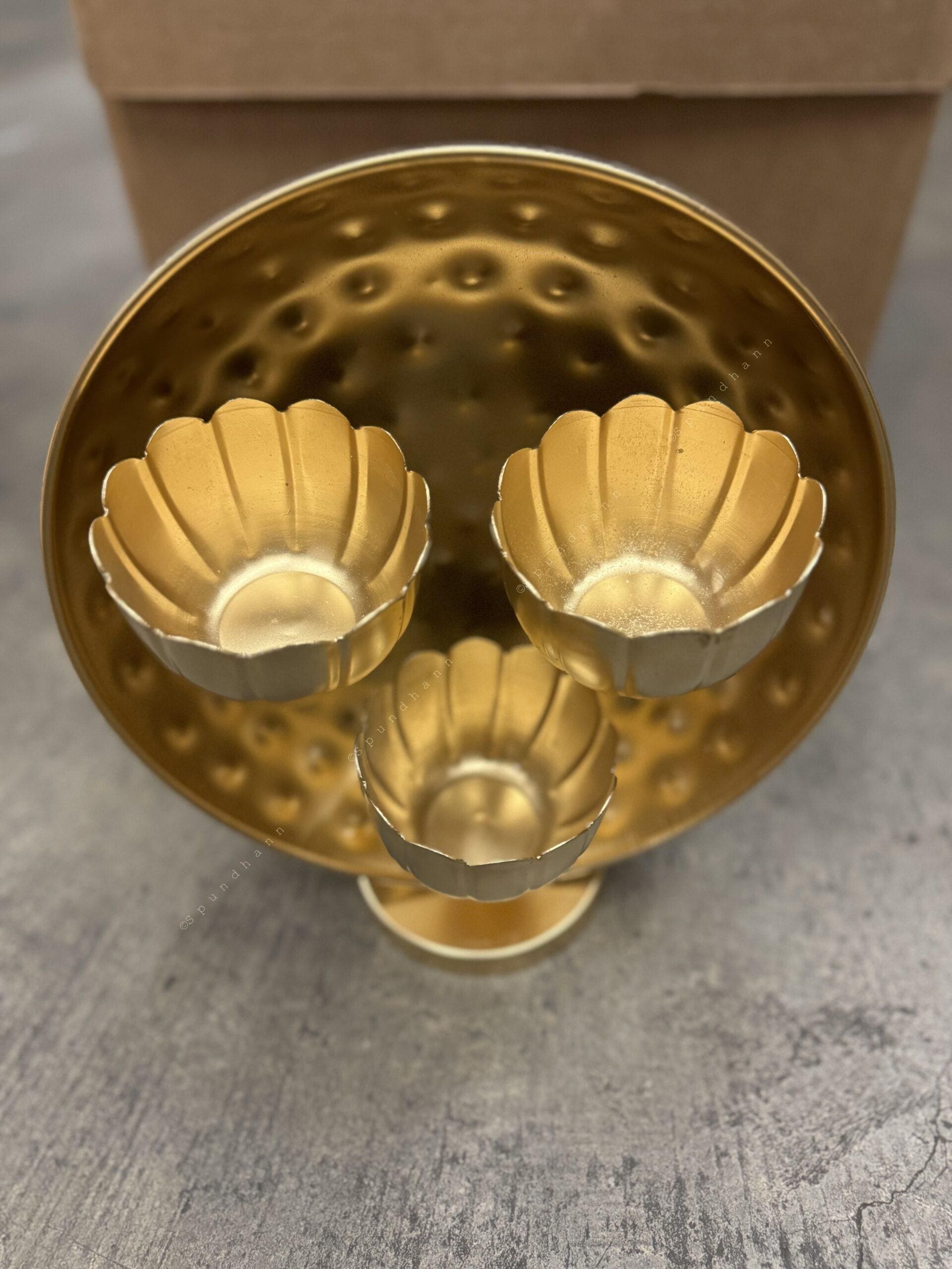 Standing Urli with 3-flower Pattern Tea Lights