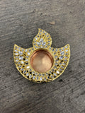 Diya Shape Tealight Holder With Mirror Work (Gold)