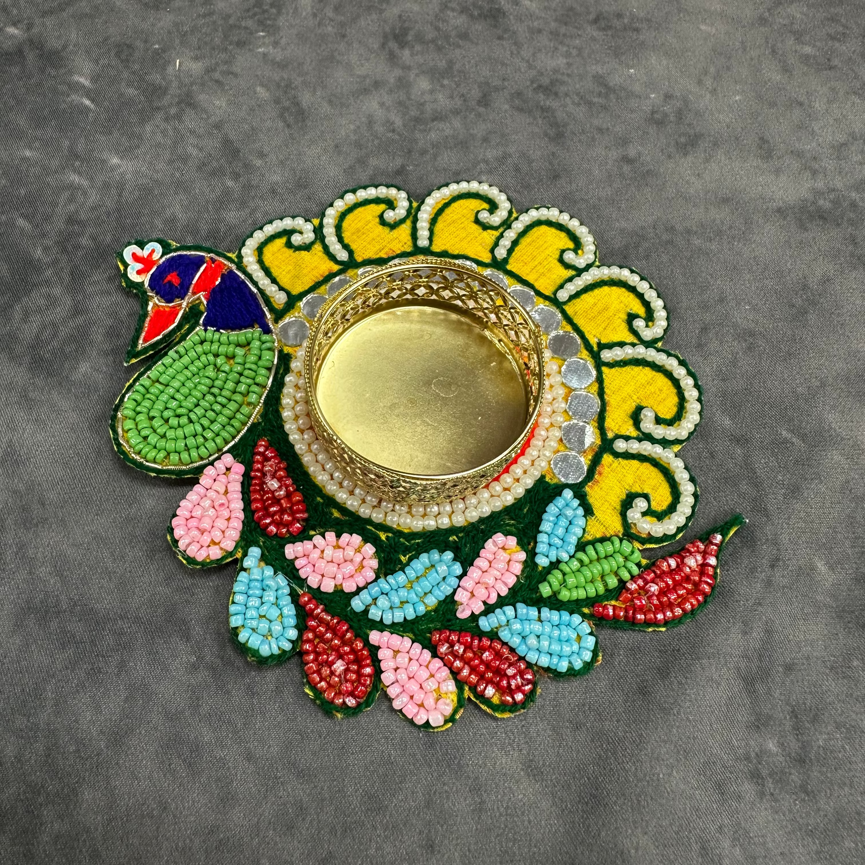 Beaded Peacock Tea Light Holder