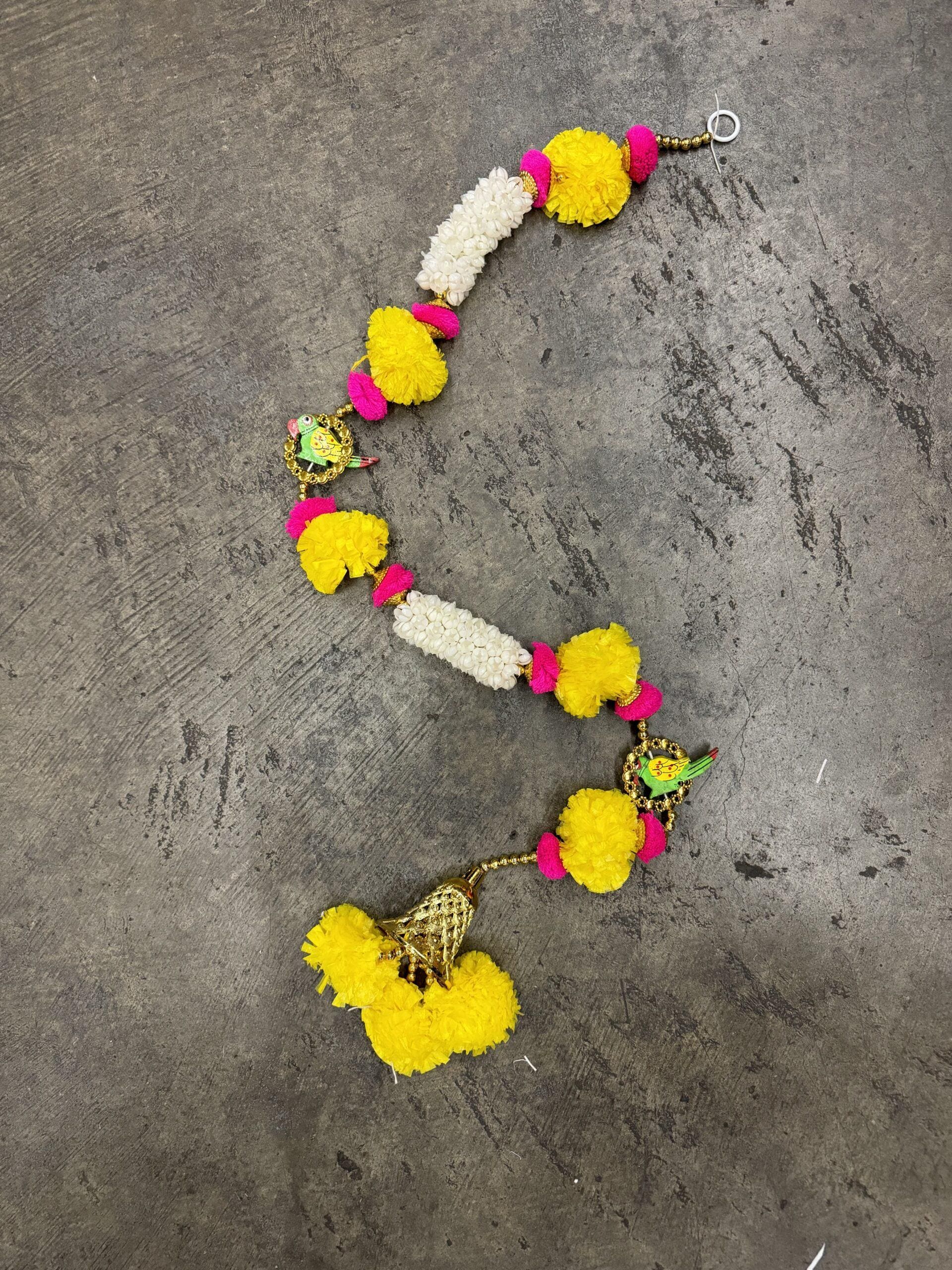 Mogra, Marigold and Parrot Dangler with Bell and Tassel