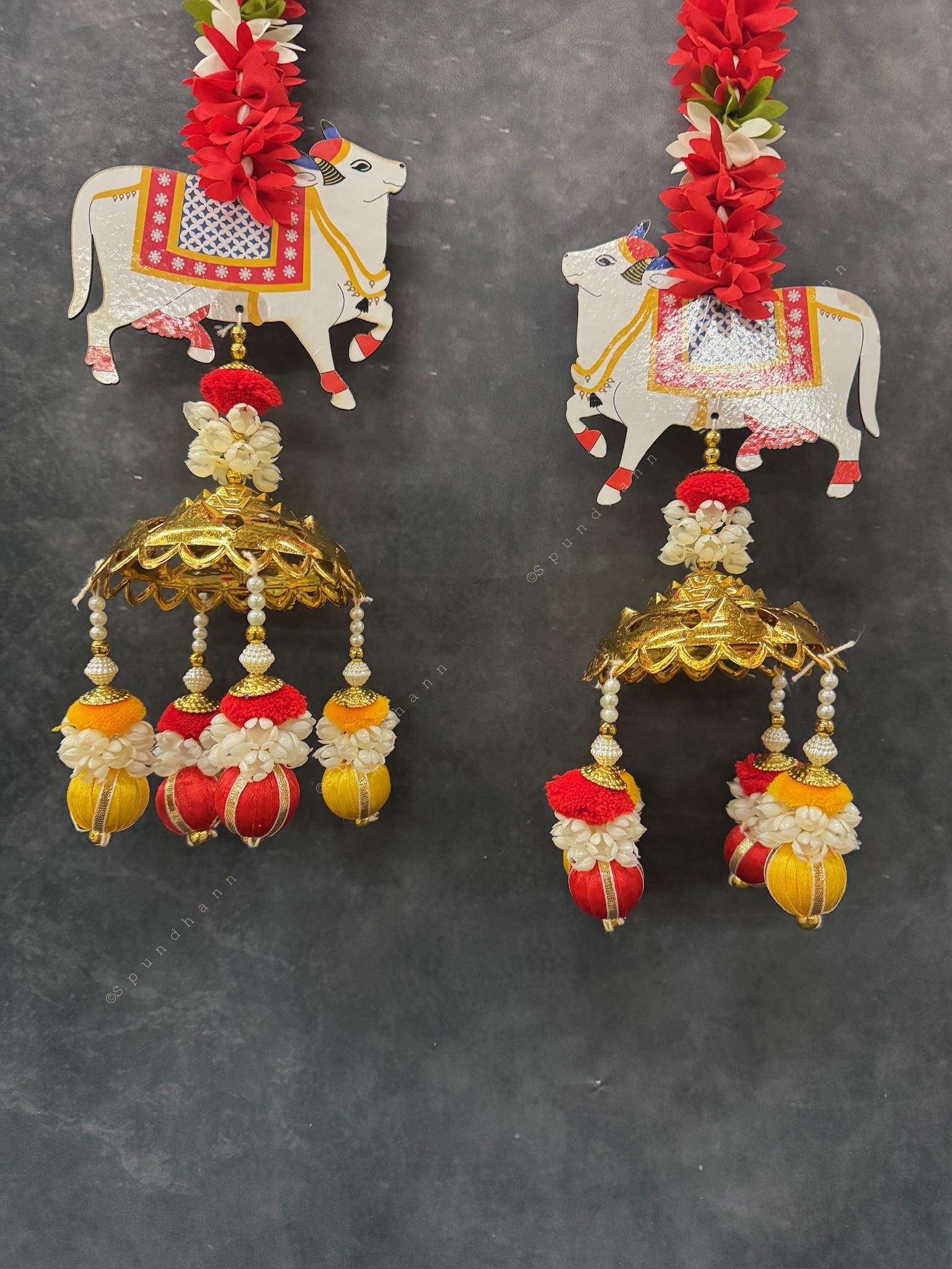 Chameli String With Cow, Bell and Pearl hanging Pair