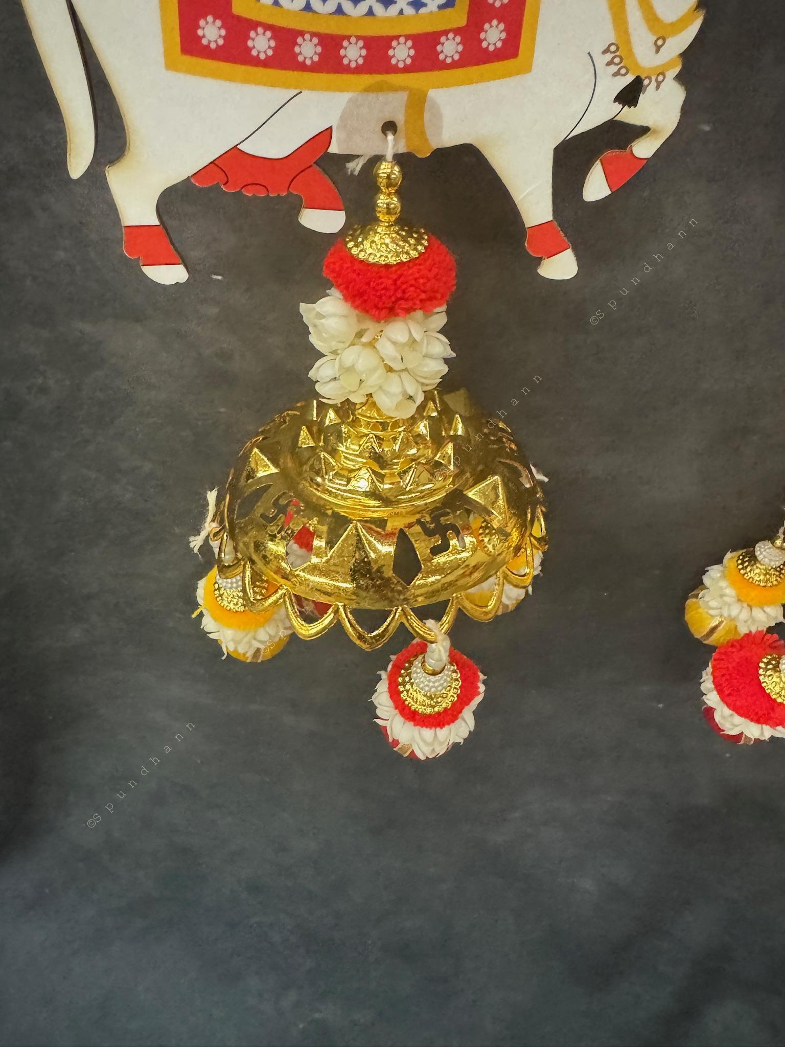Chameli String With Cow, Bell and Pearl hanging Pair