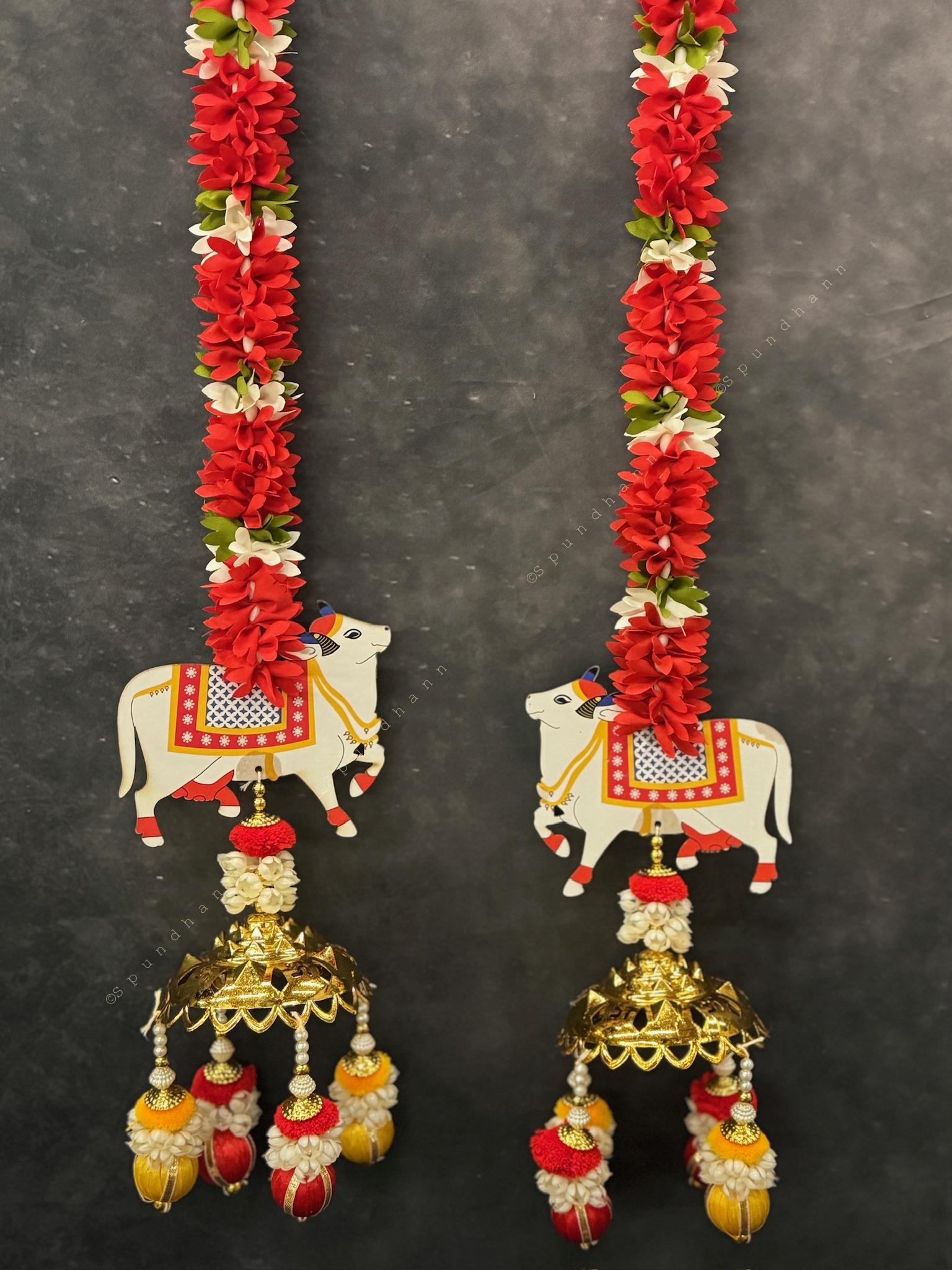 Chameli String With Cow, Bell and Pearl hanging Pair