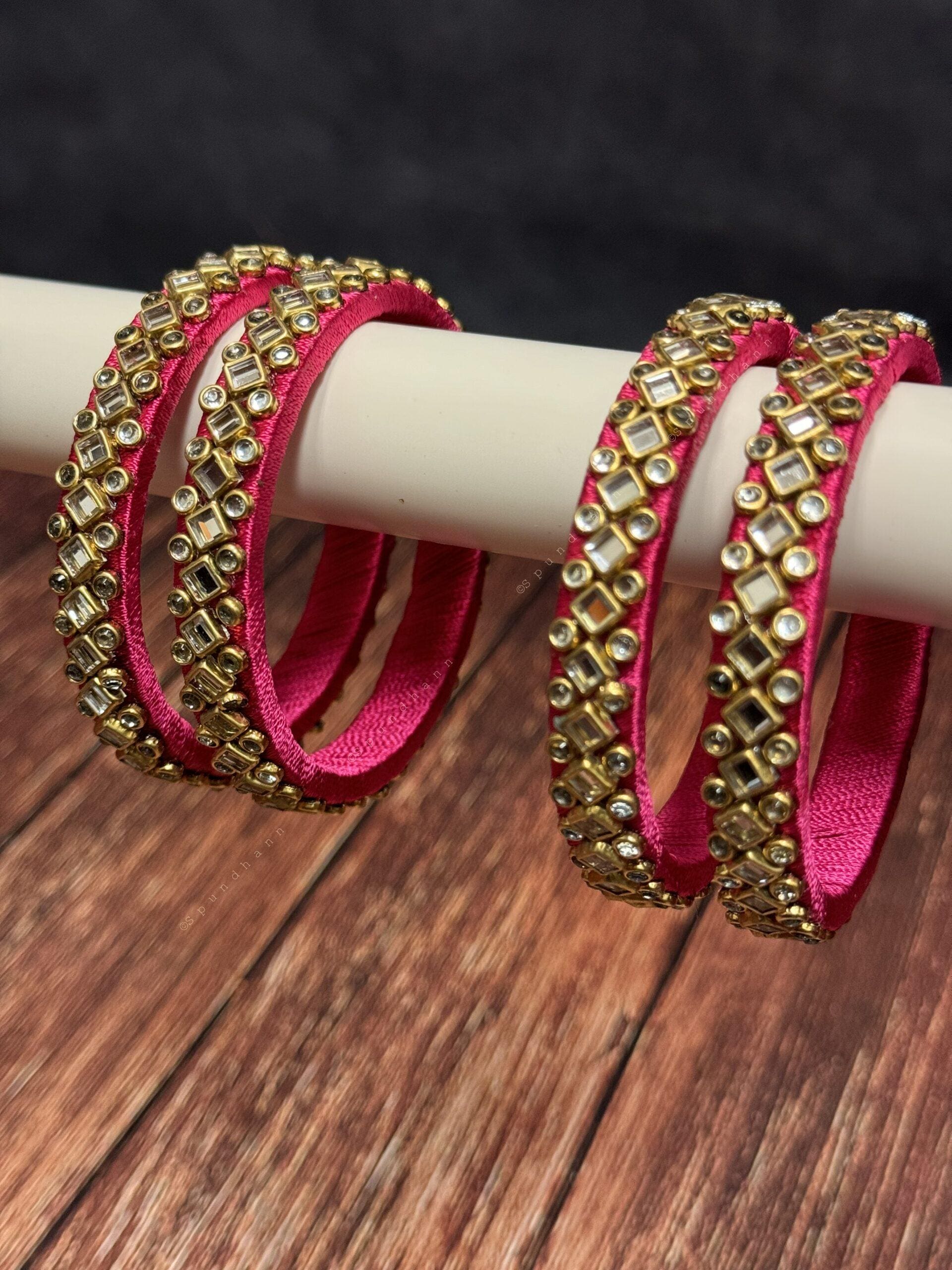 Studded Thin Colorful Bangle Pack of 4